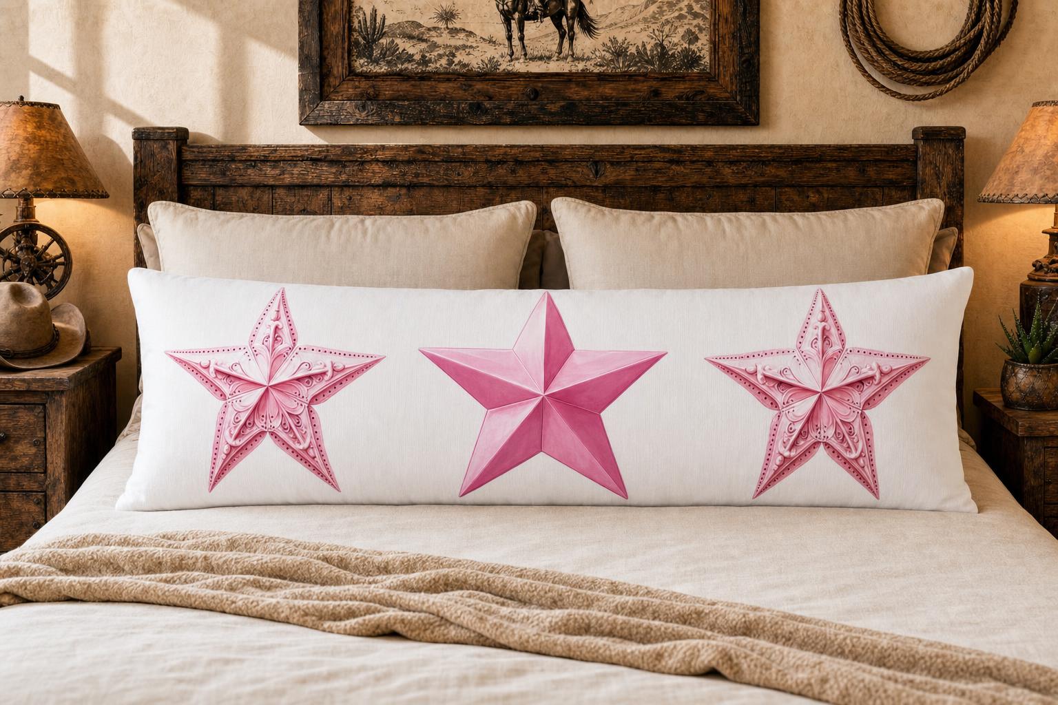 Baha Ranch Pink Cowgirl Stars Body Pillow Cover Made in America Pillow Case