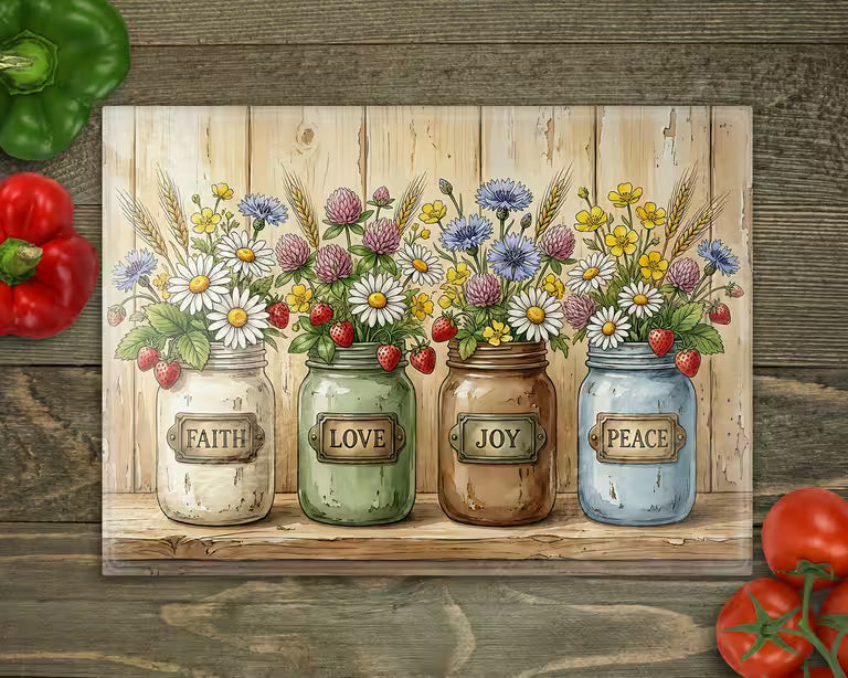 Faith Hope Joy Peace Masons Glass Cutting Board cutting board