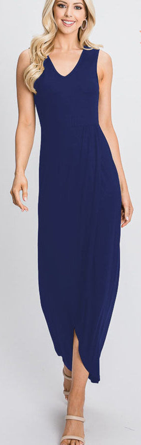Woman wearing a navy blue dress on a white background with 'HEIMISH PLUS SIZE' branding.