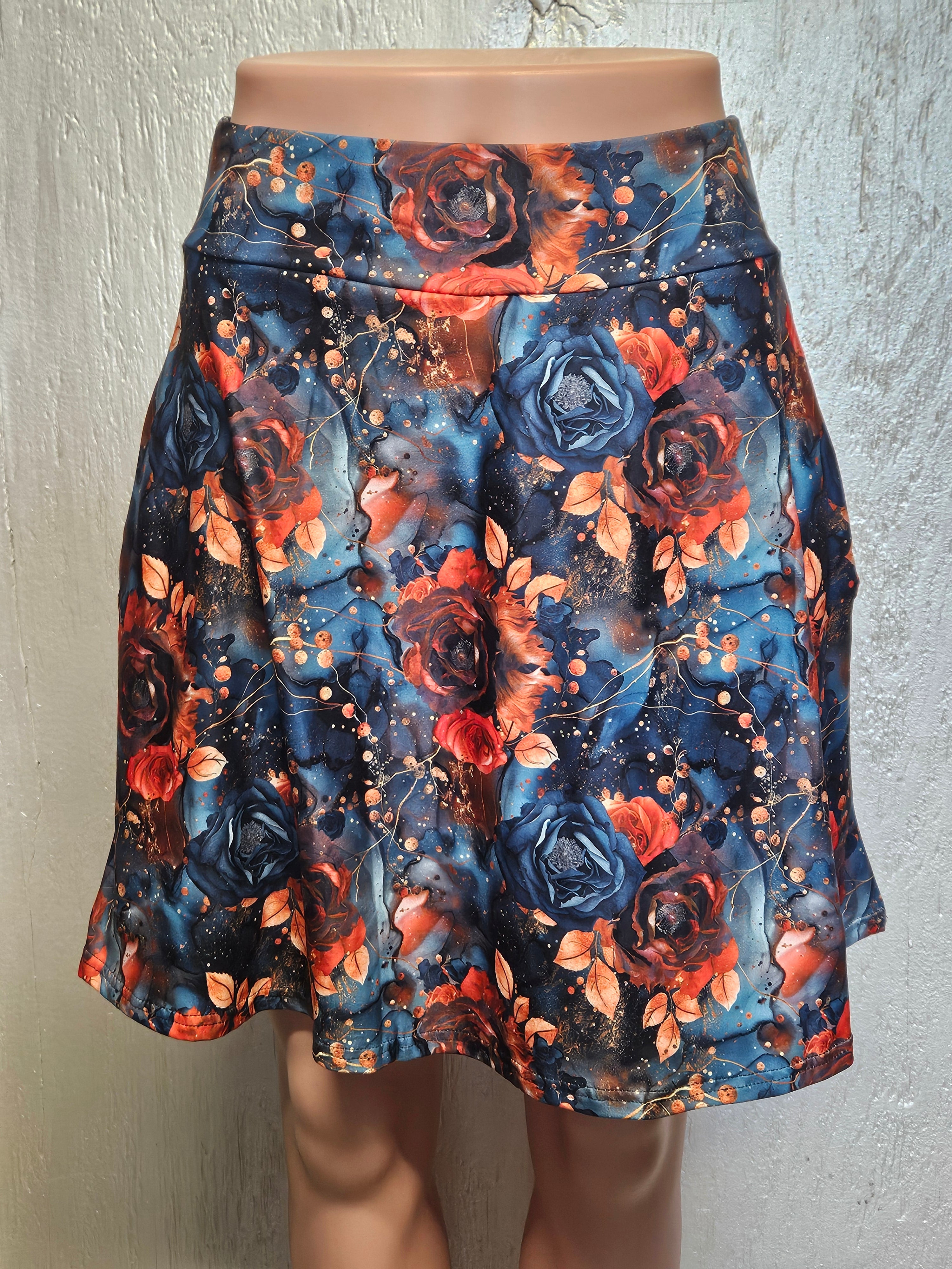 Navy Orange Flowers capris and skorts with pockets
