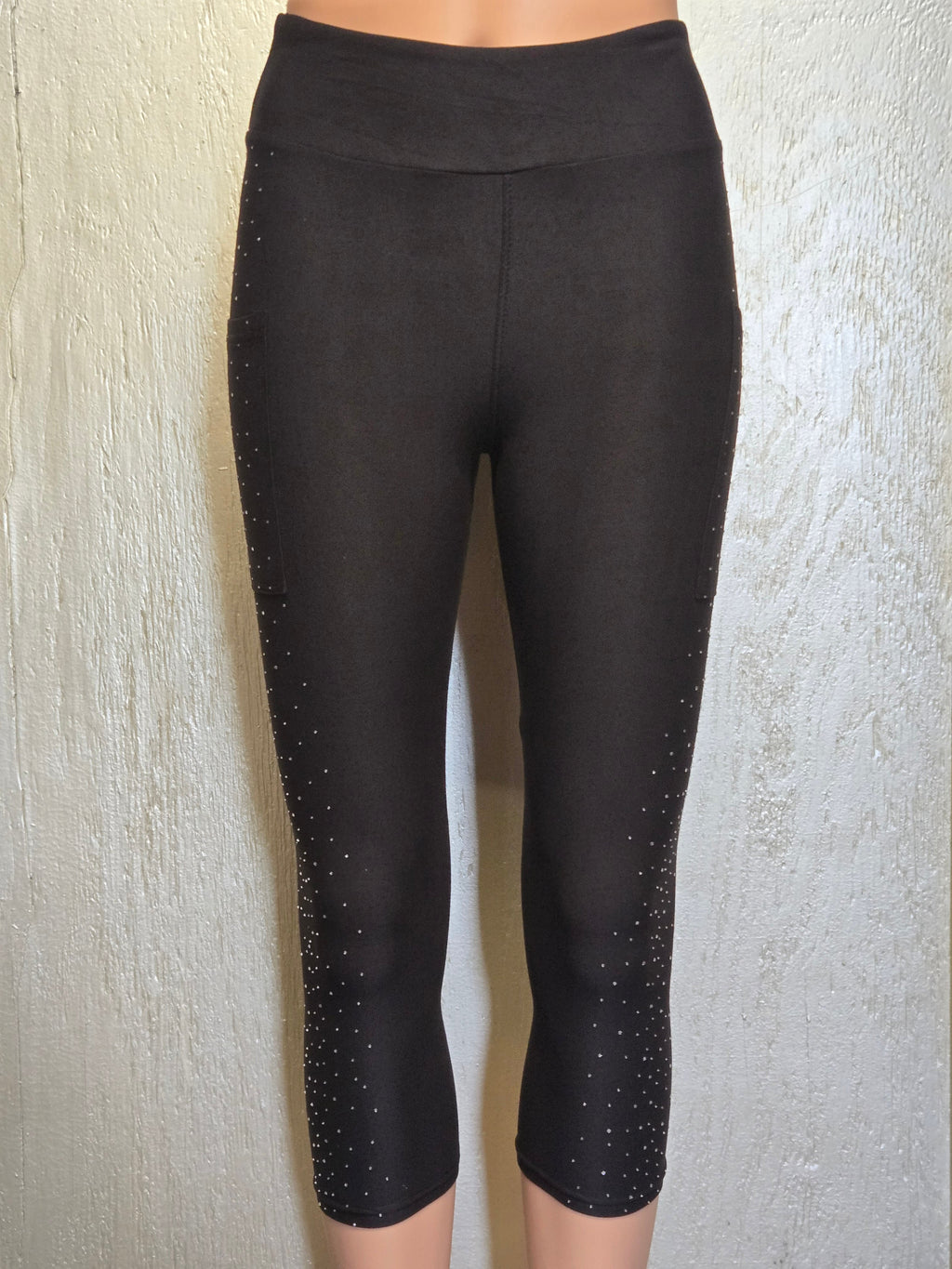 Gemstone black side capris and leggings with pockets REAL GEMSTONES