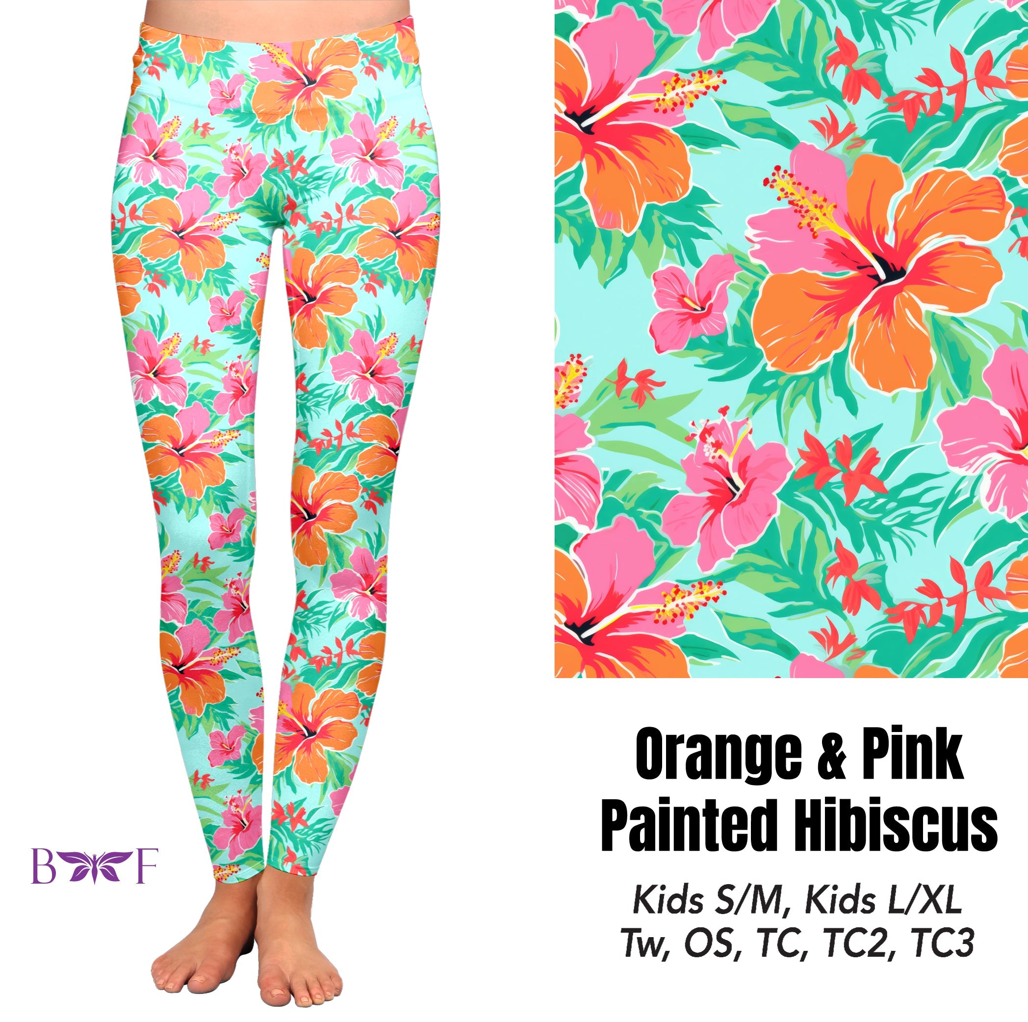 Orange and Pink Painted Hibiscus capris and biker shorts