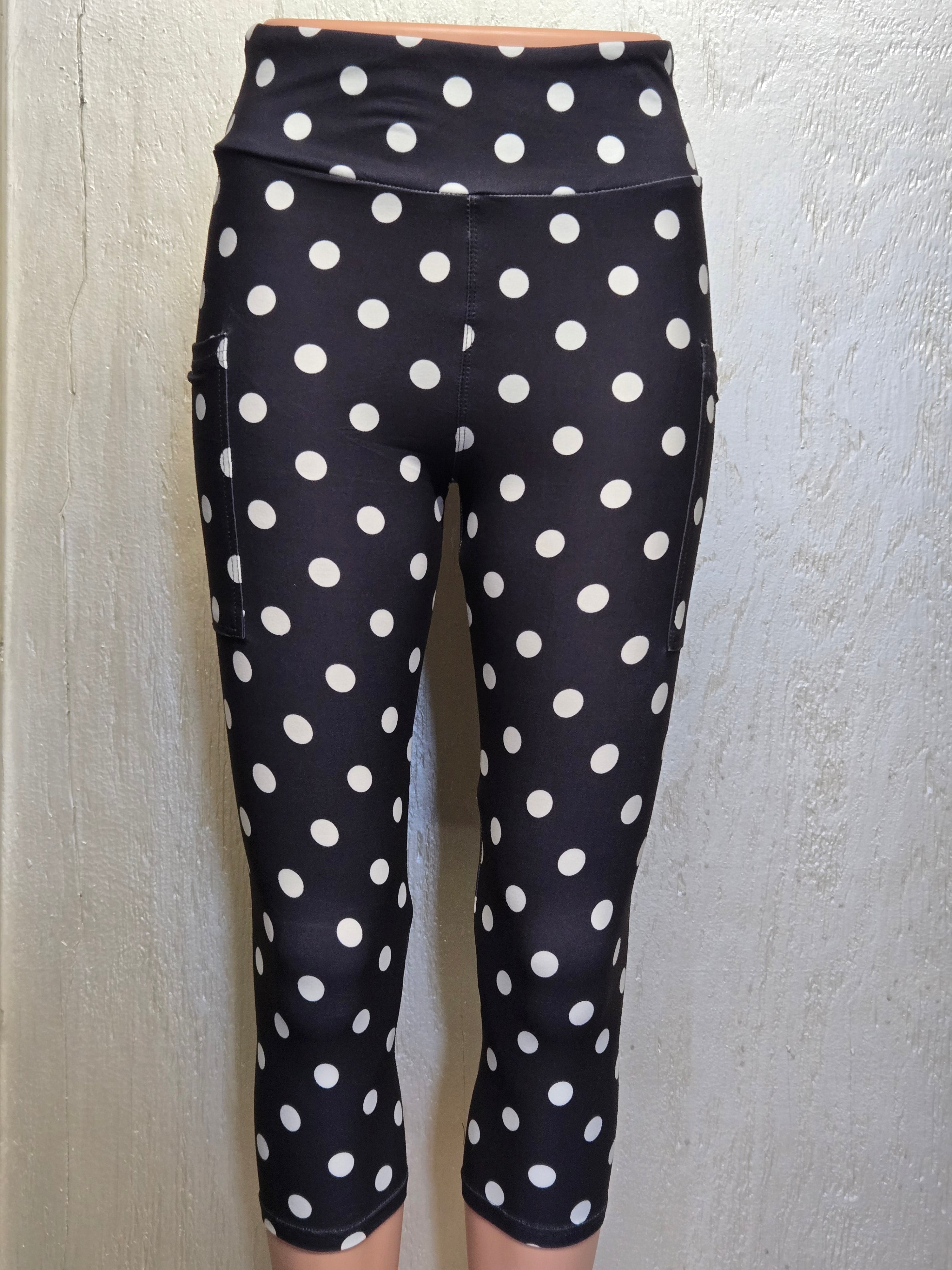 Dots on black leggings and capris with pockets