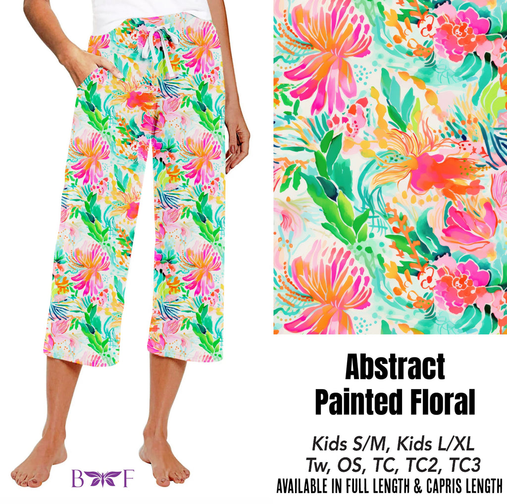 Abstract Painted Floral capris and skorts with pockets