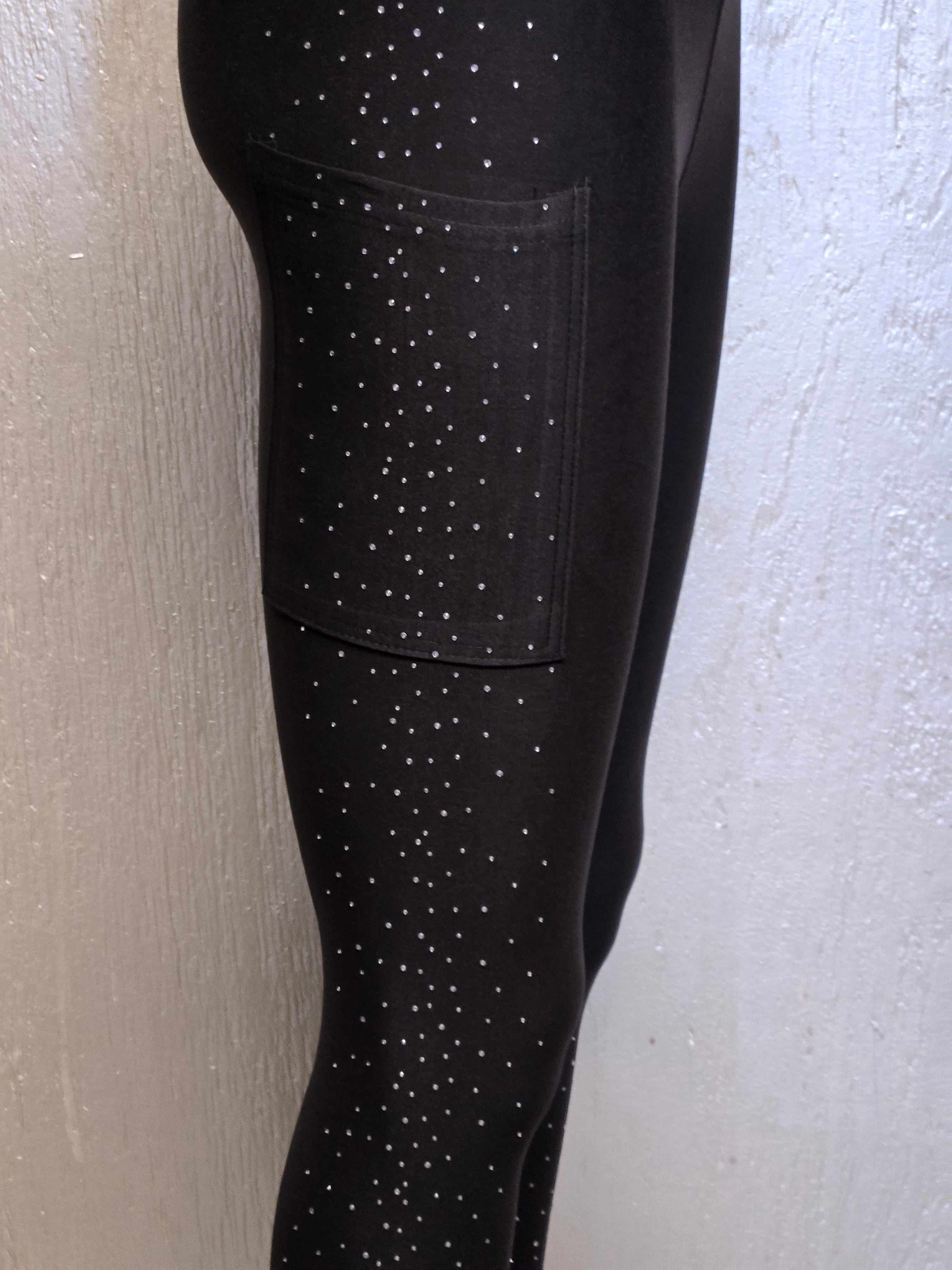 Gemstone black side capris and leggings with pockets REAL GEMSTONES