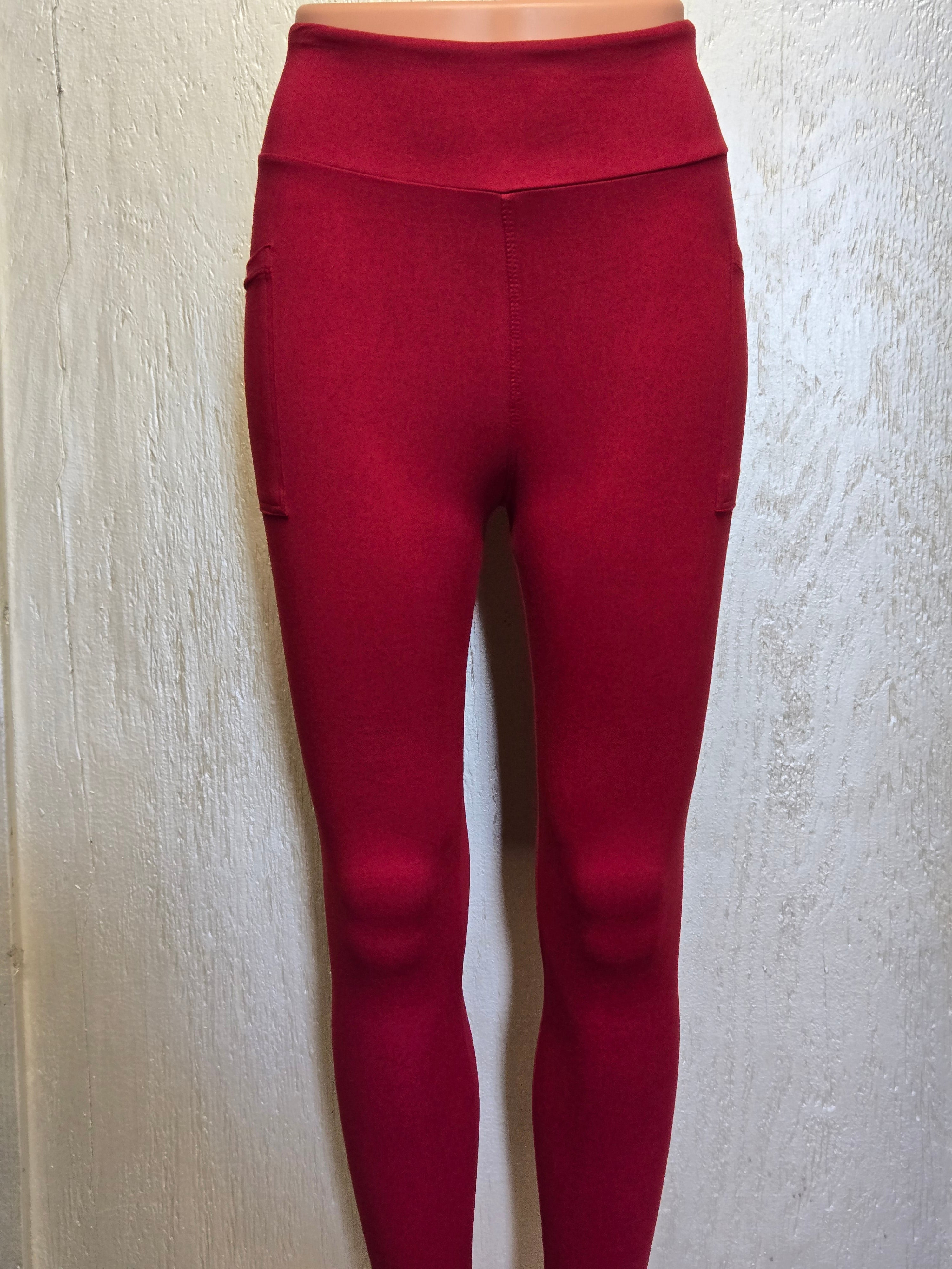 Burgundy capris and leggings with pockets