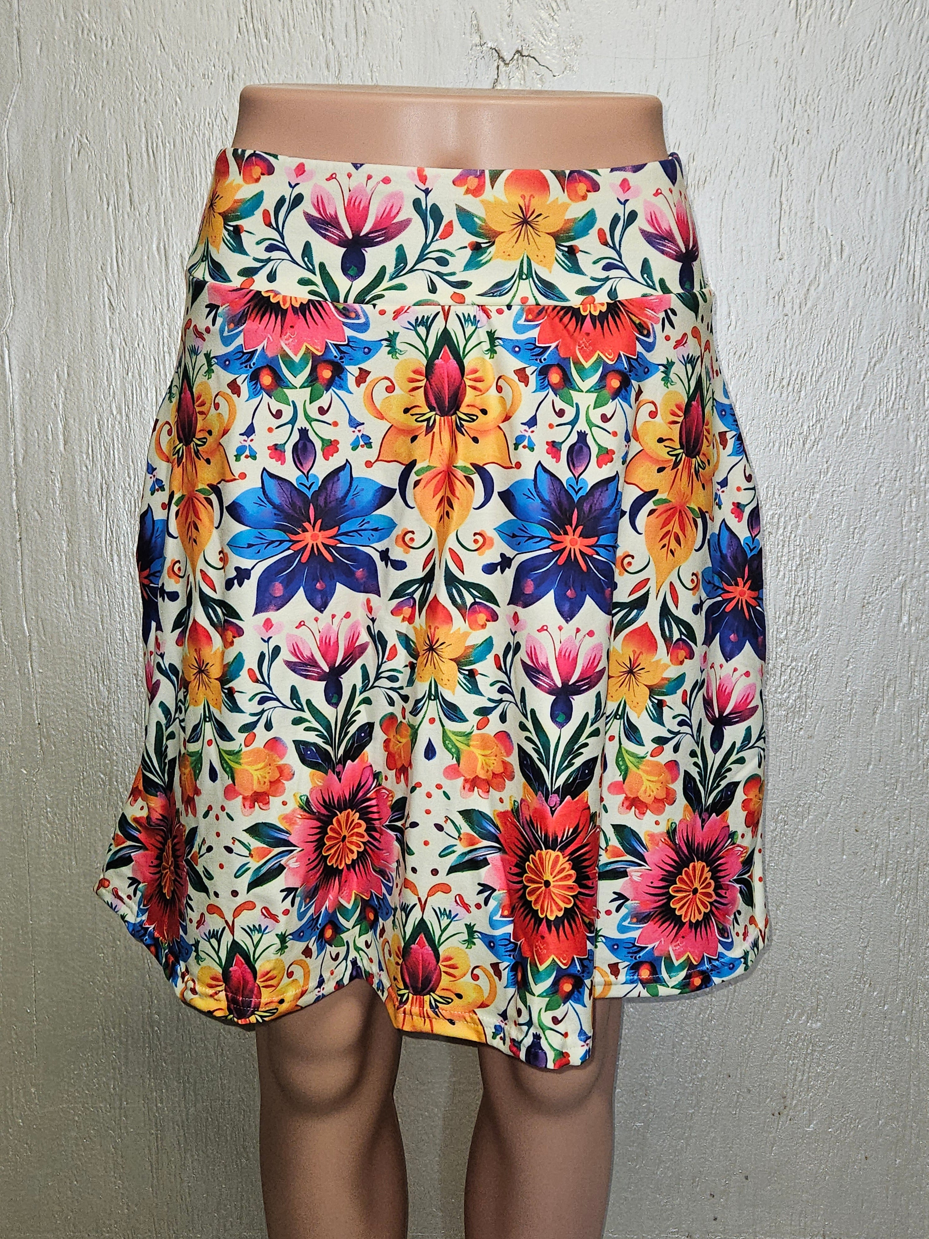 Mexican Floral On Cream skorts and capris with pockets