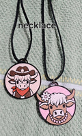 WESTERN COWGIRL & COWBOY HIGHLAND COW THEME GLAM-CESSORIES - NECKLACE, EARRINGS, MAGNET, KEYCHAINS, HAT PIN, PURSE CHARM Jewelry
