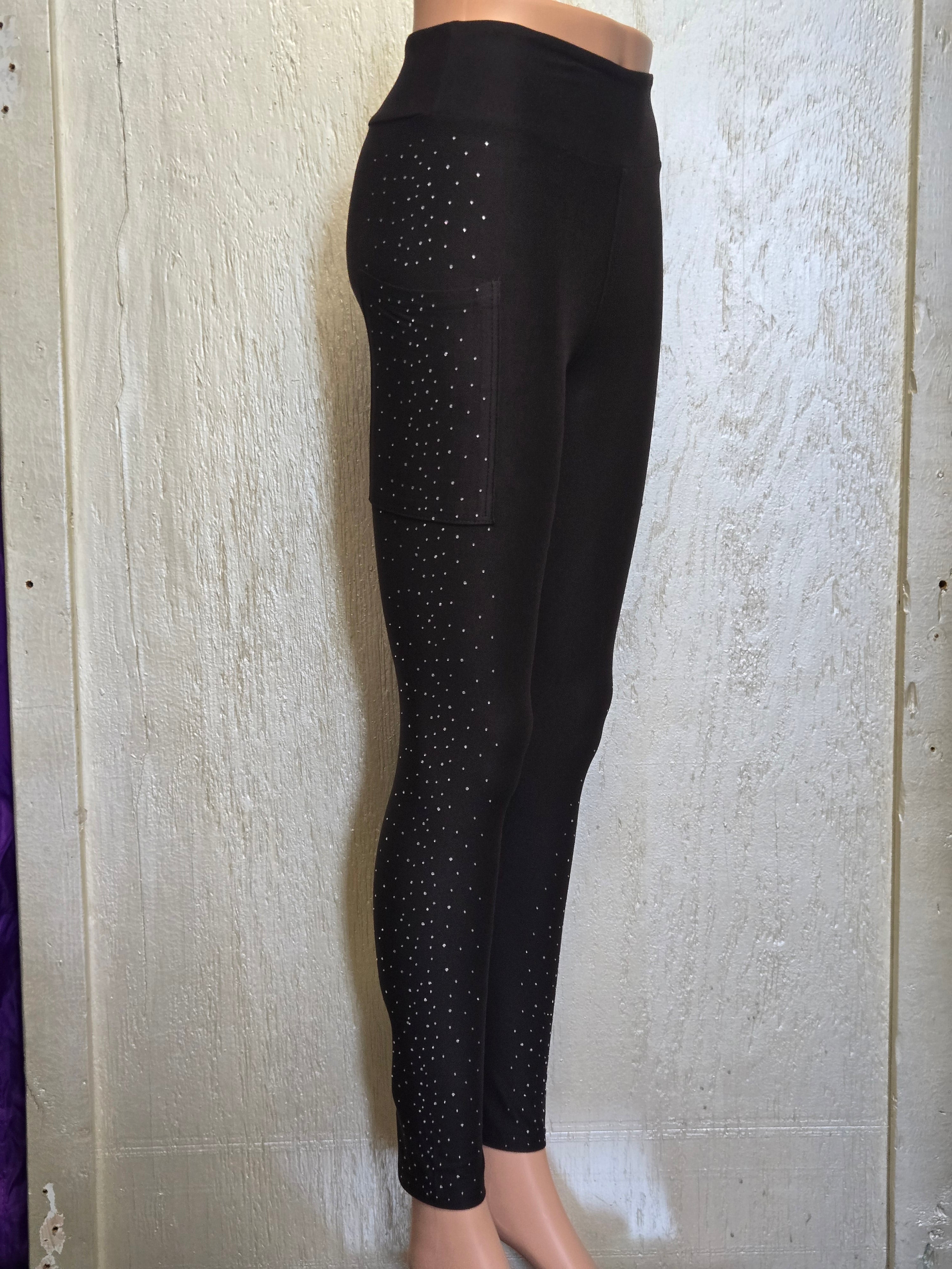 Gemstone black side capris and leggings with pockets REAL GEMSTONES