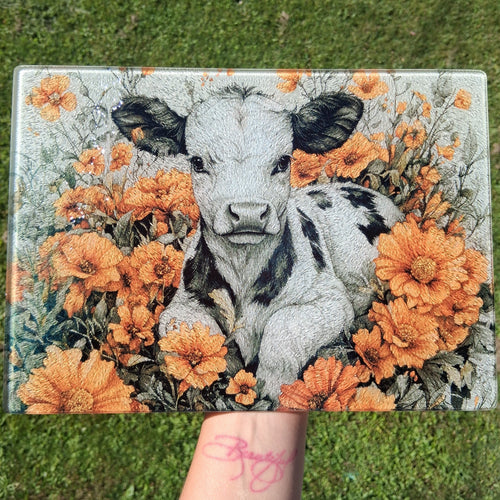 Baby Dairy Cow Glass Cutting Board cutting board