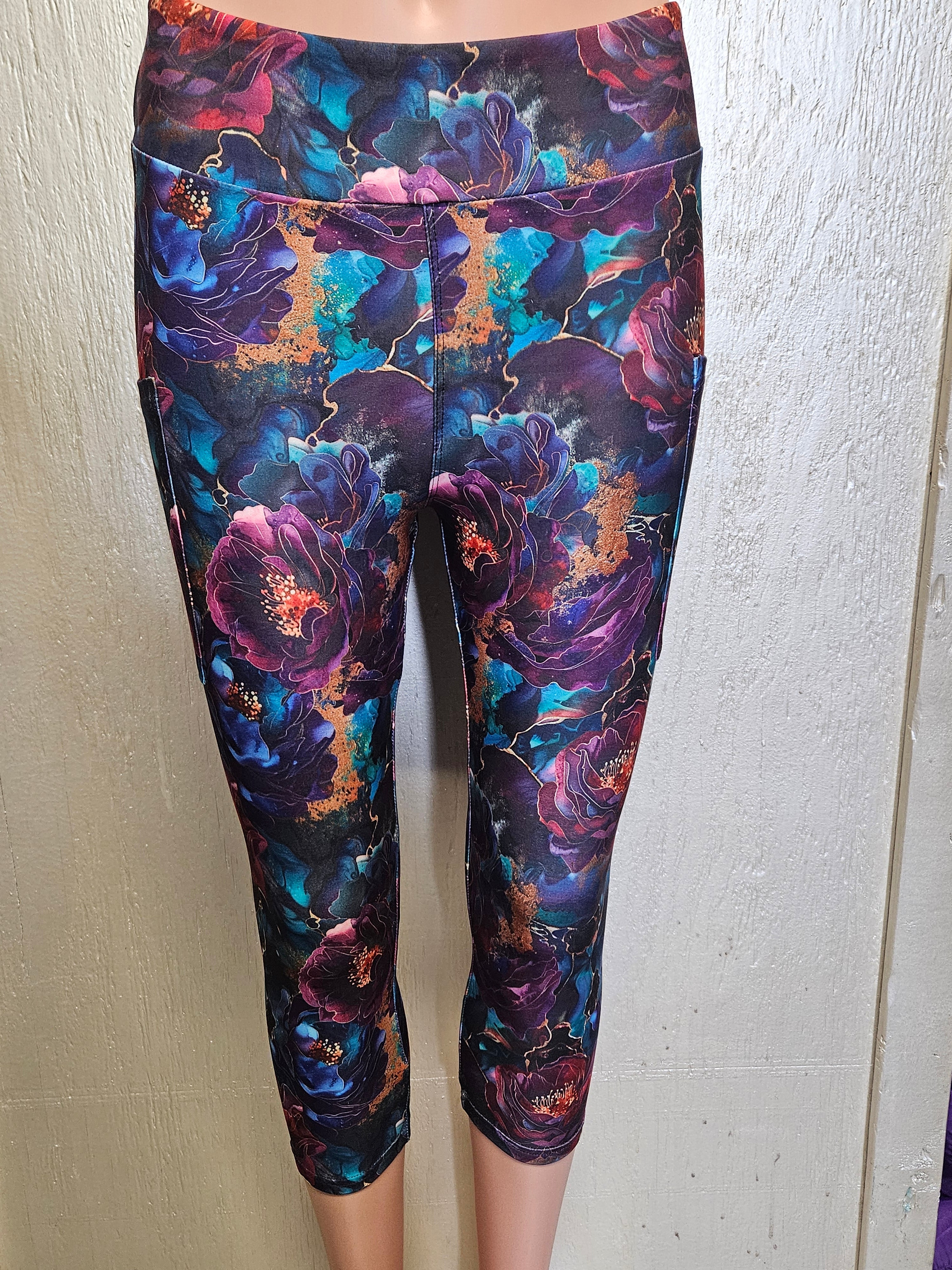 Burgundy Flower leggings, skorts, and capris with pockets