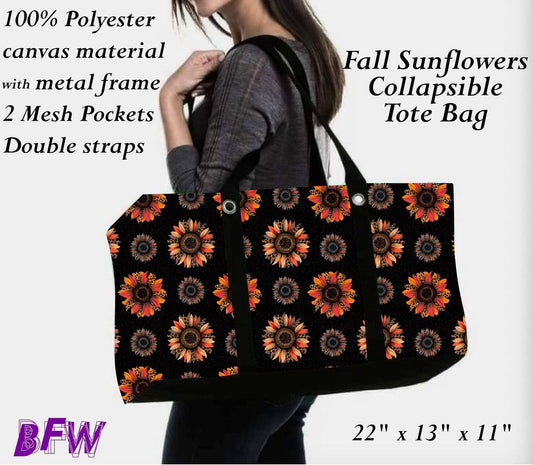 Fall Sunflower large tote with 2 mesh pockets
