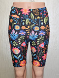 Mexican Floral On Black 14 capris and bike shorts