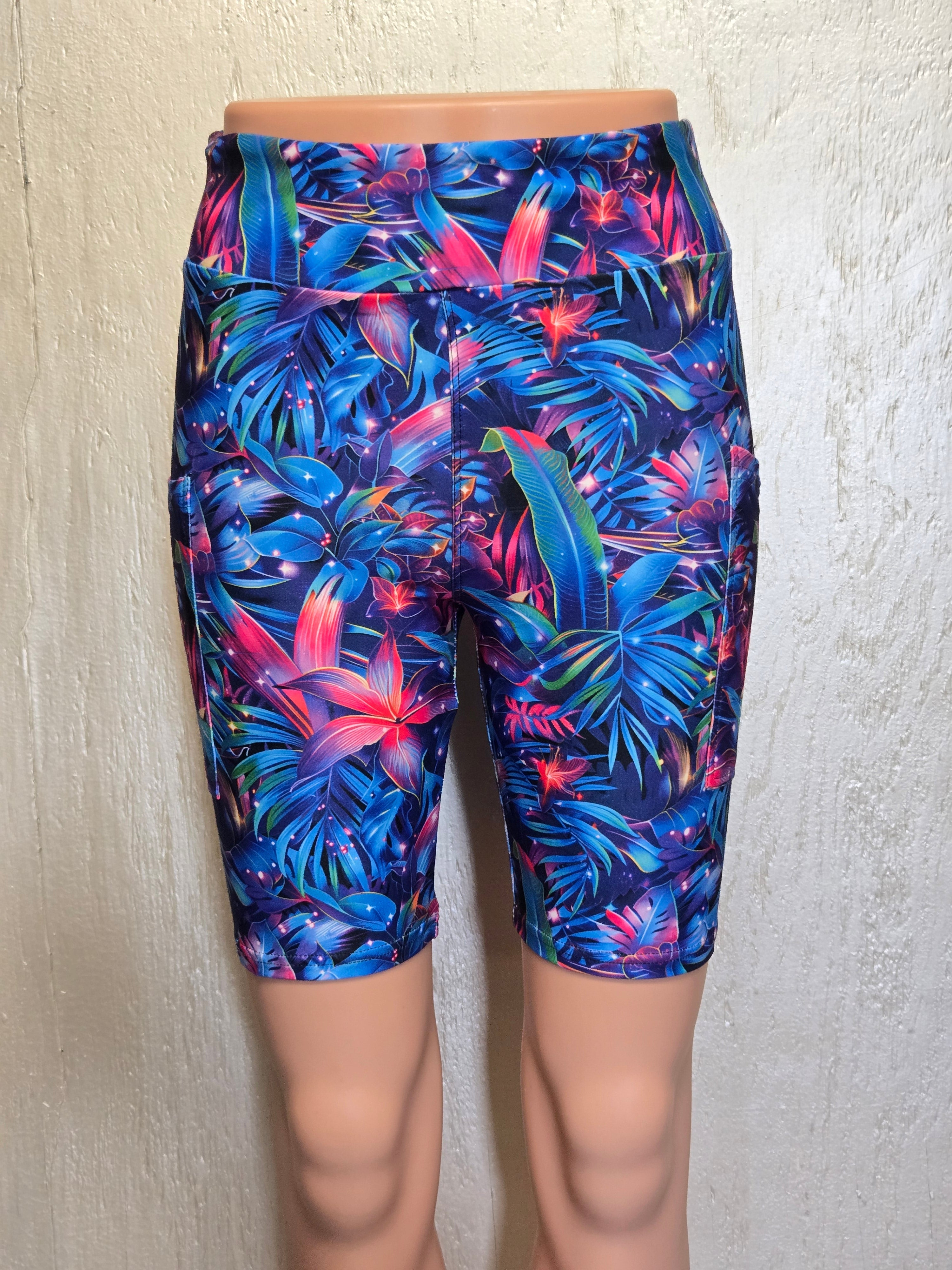 Galaxy neon flower capris and biker shorts with pockets