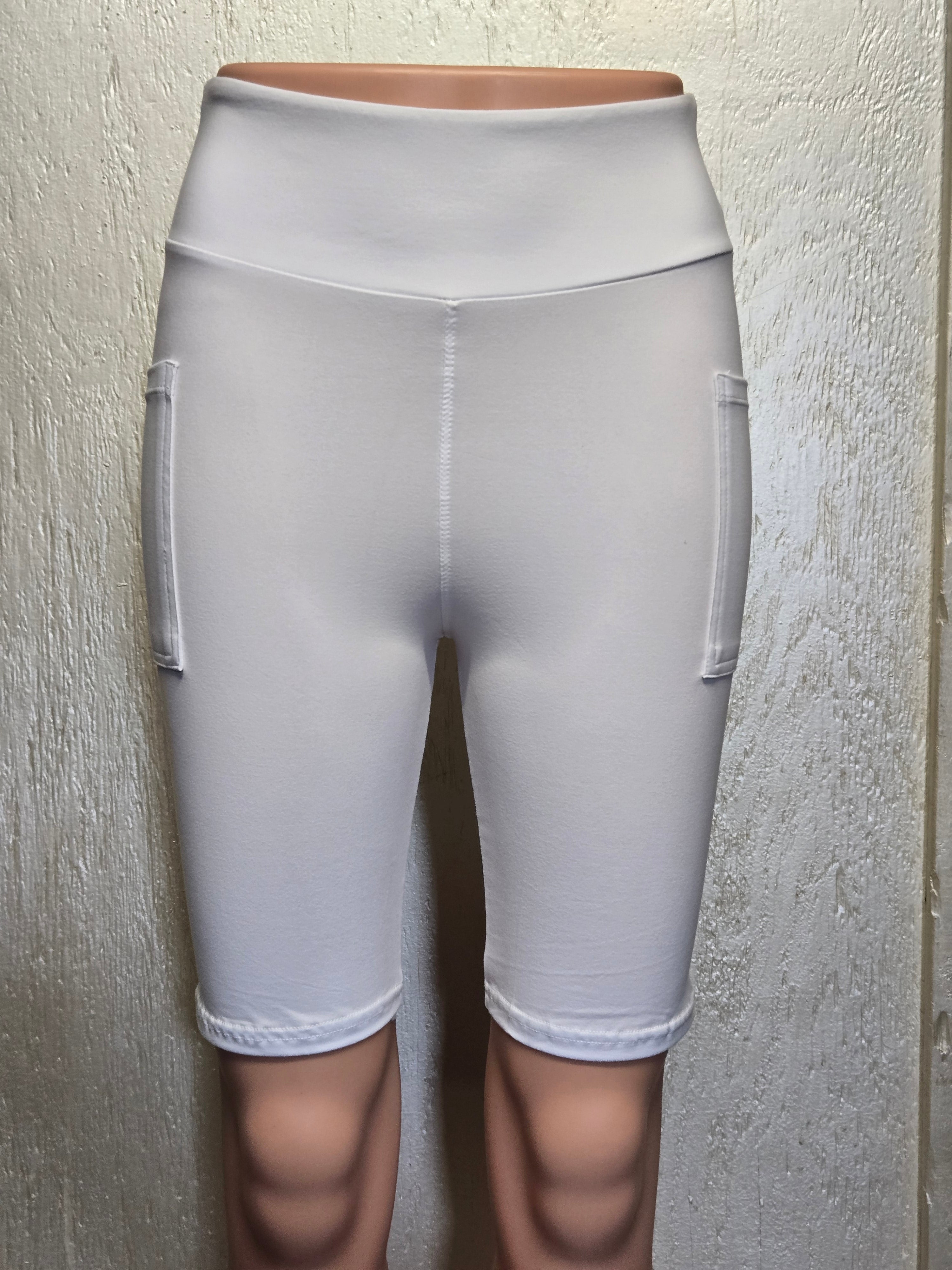 WHITE LEGGINGS, CAPRIS, AND BIKE SHORTS WITH POCKETS
