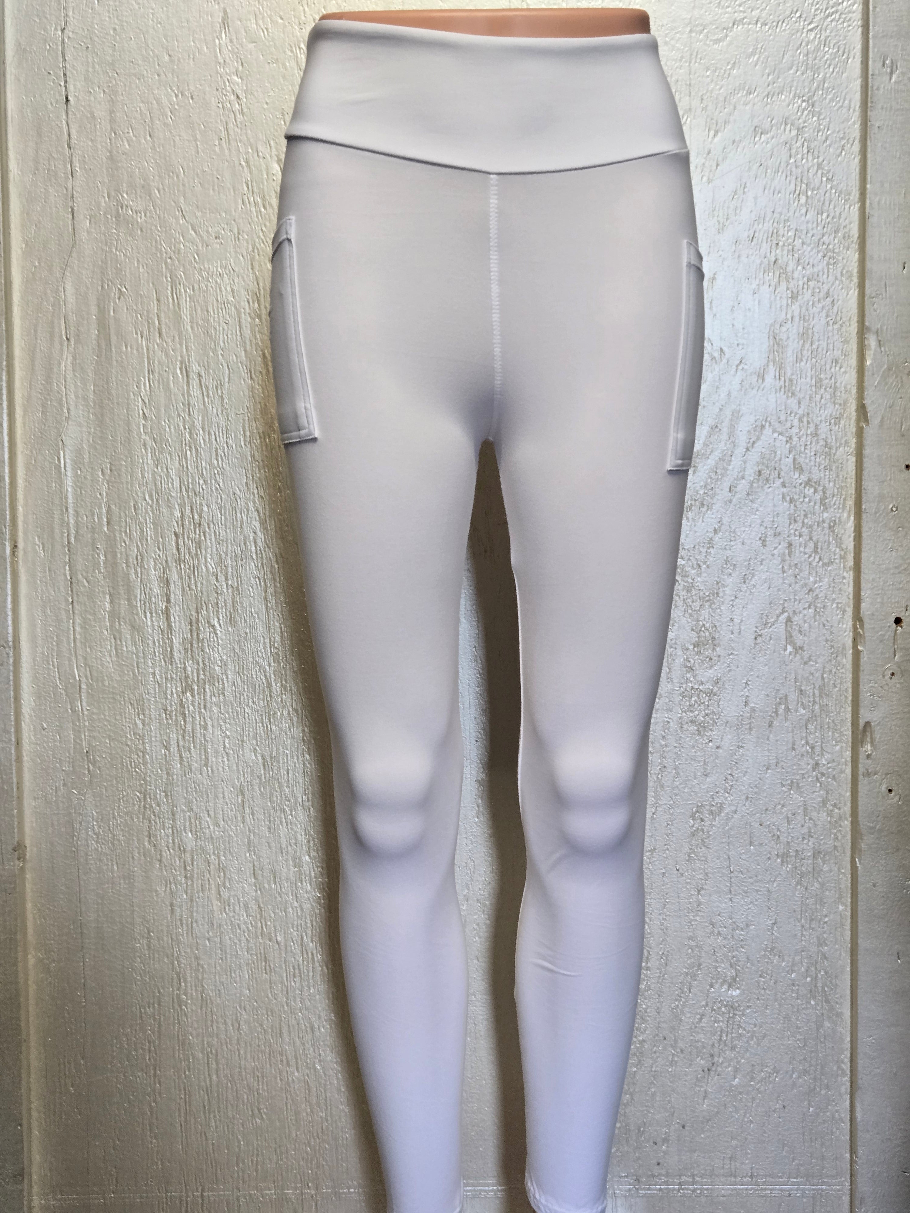 WHITE LEGGINGS, CAPRIS, AND BIKE SHORTS WITH POCKETS
