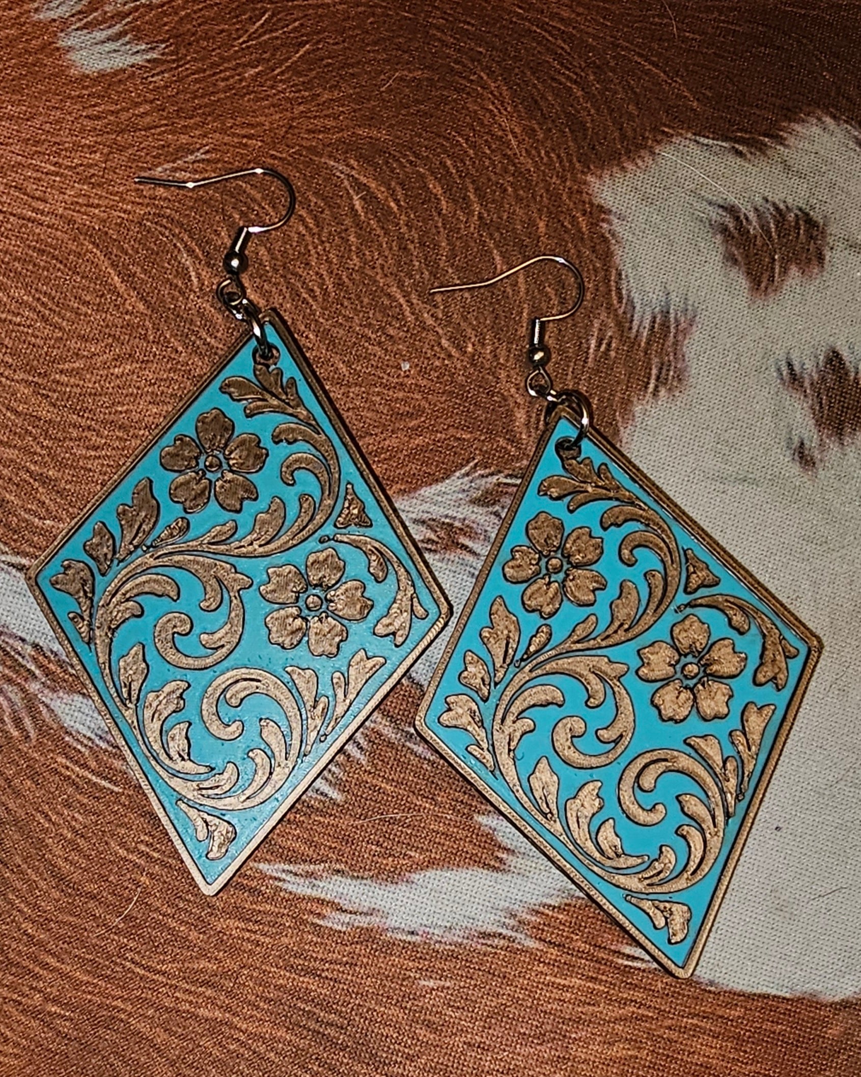 3D Print Western Tooled Floral Earrings Made in America Choice of Colors Earrings