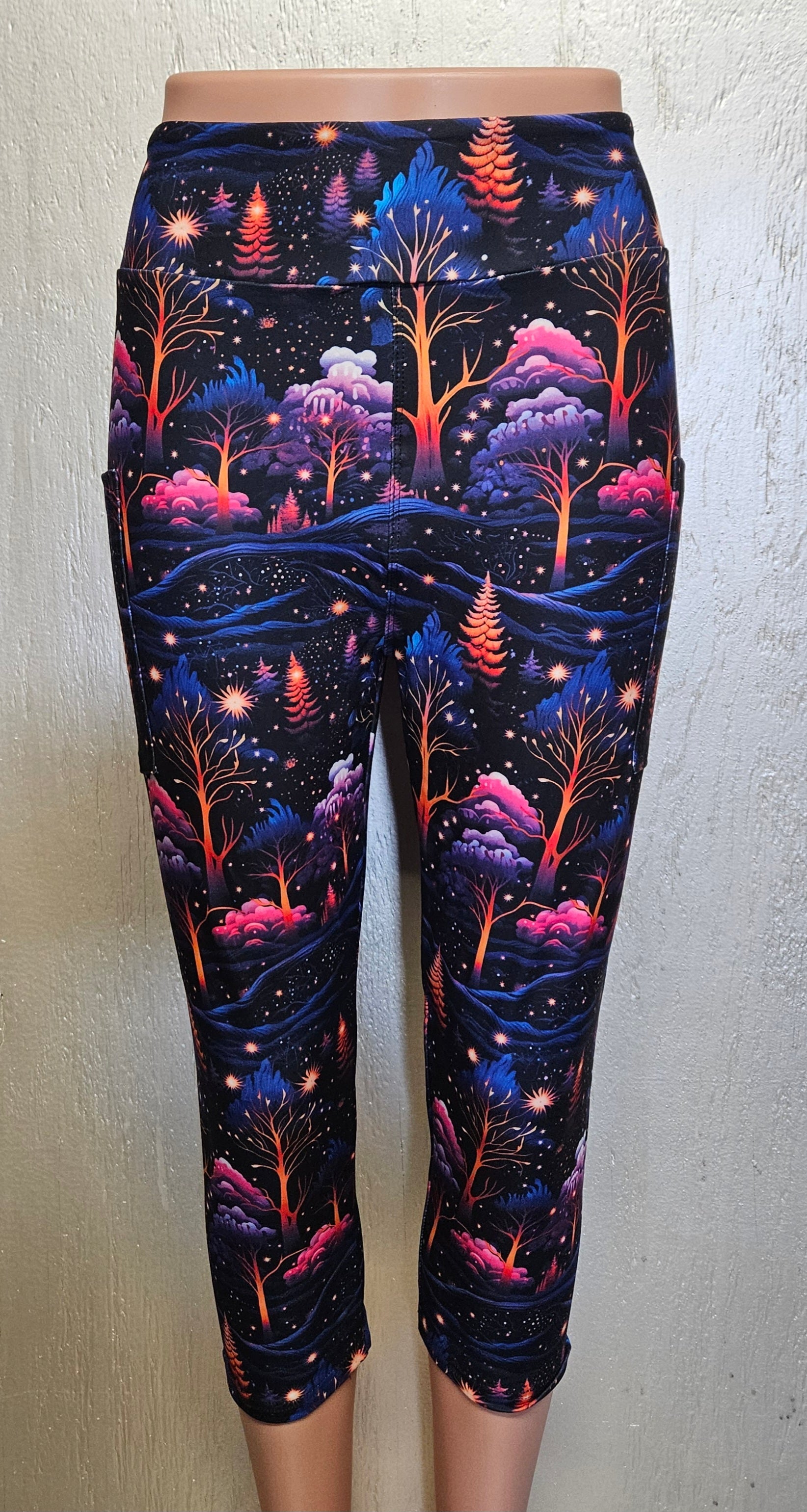 Neon Enchanted Forest leggings and capris with pockets