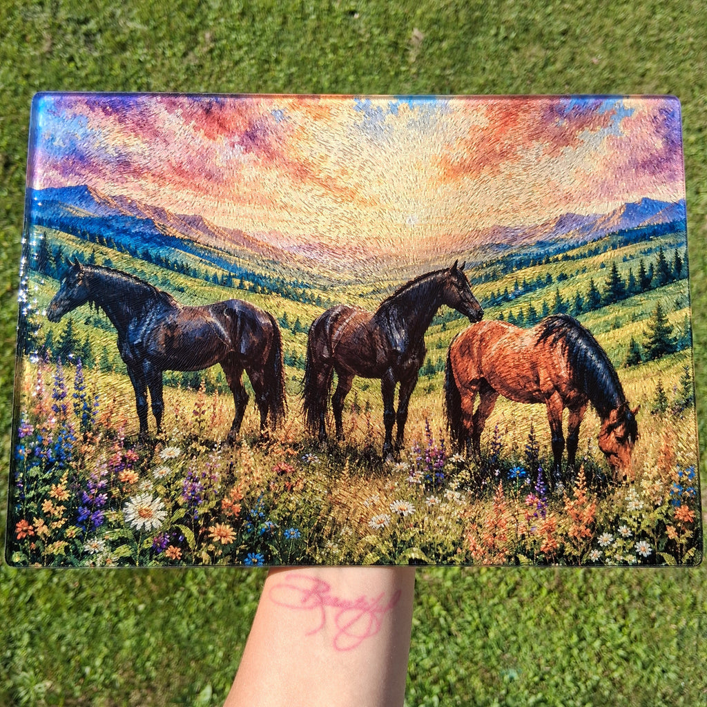 Watercolor Horses Glass Cutting Board cutting board