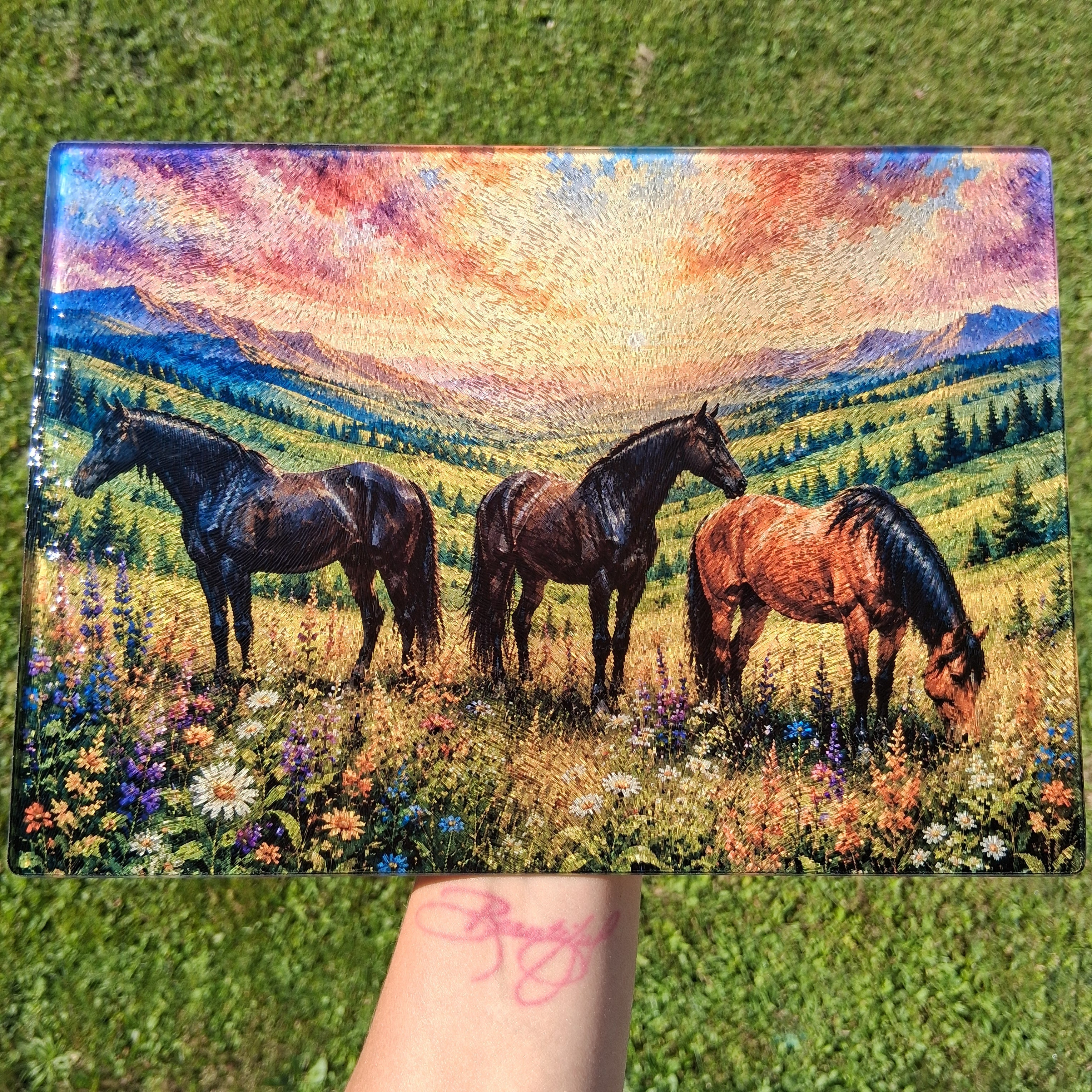 Watercolor Horses Glass Cutting Board cutting board