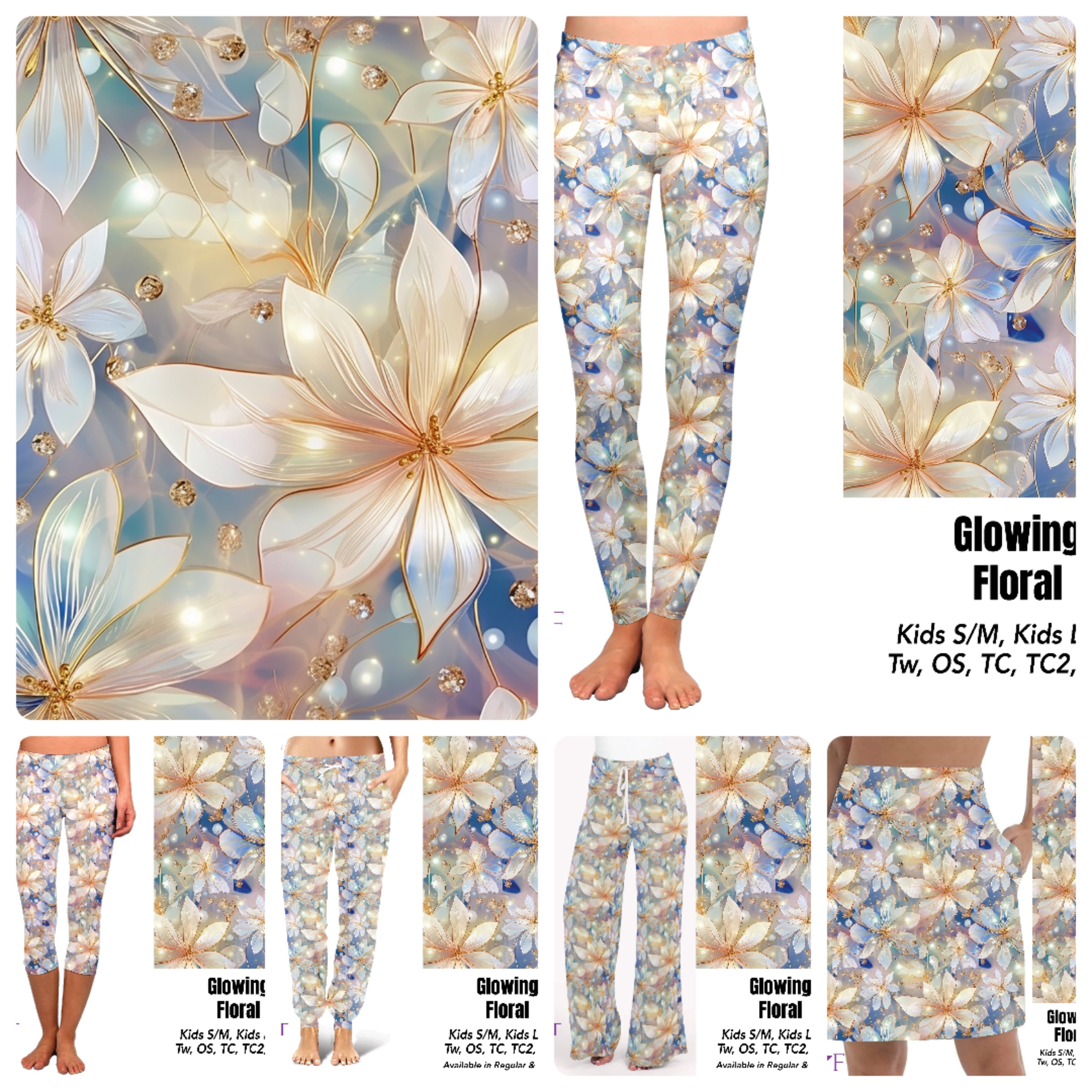 Glowing floral leggings, capris, and skorts with pockets