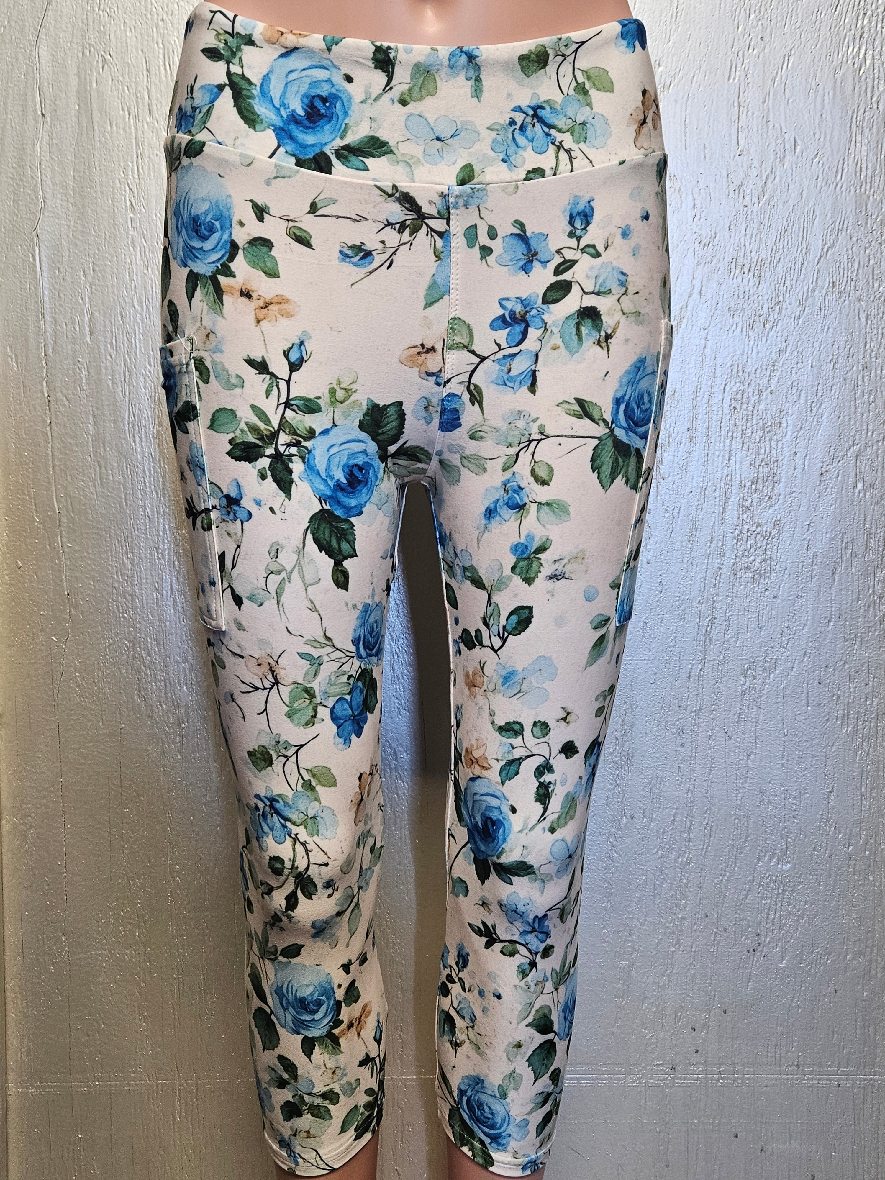Vintage Blue Roses # 8 skorts with pockets