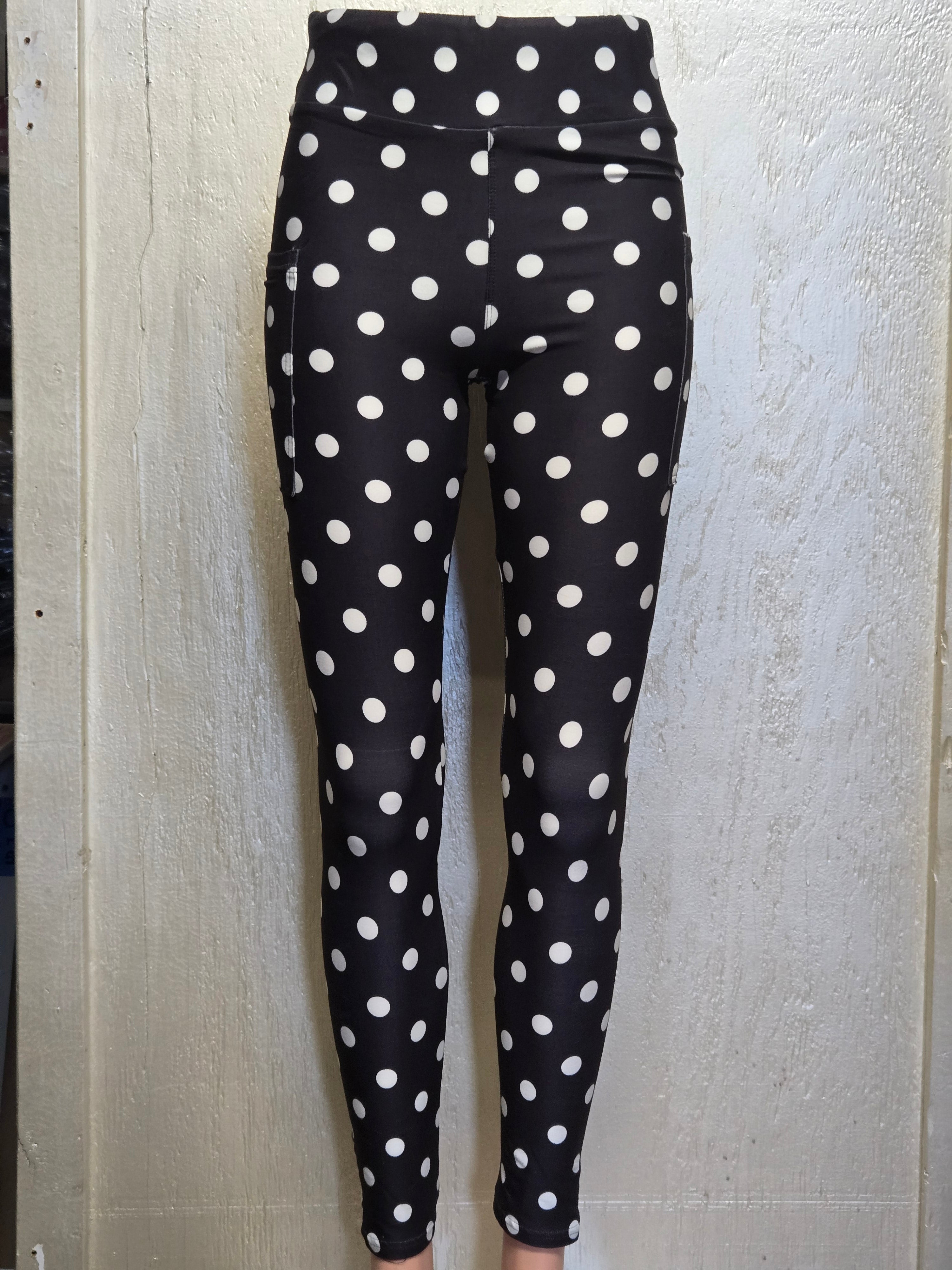 Dots on black leggings and capris with pockets