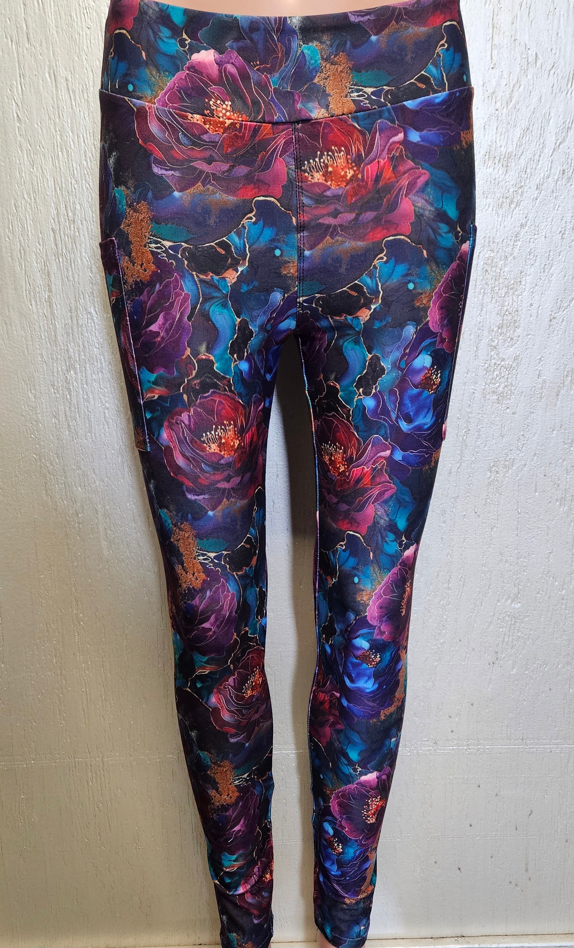 Burgundy Flower leggings, skorts, and capris with pockets