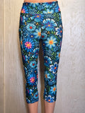 Florals on green capris with pockets