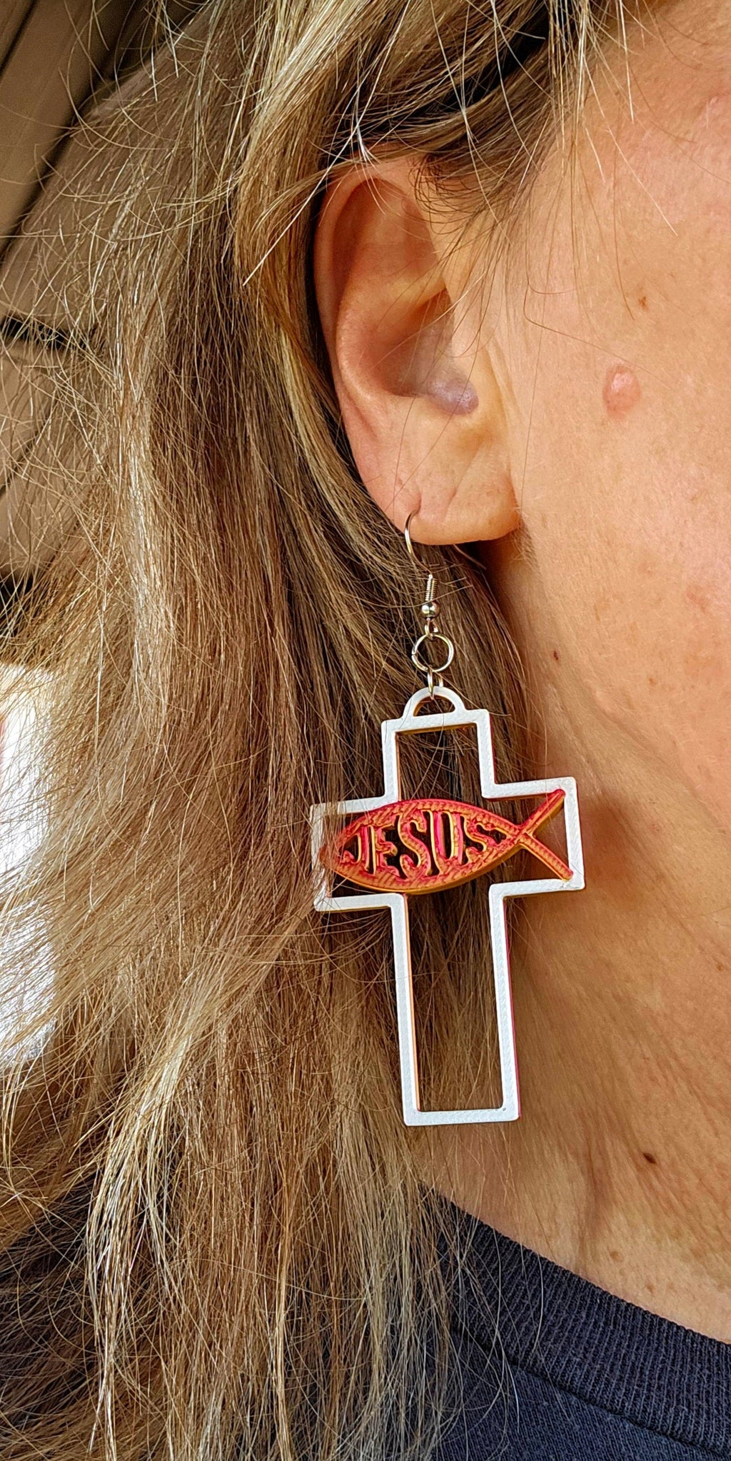 3D Print Christian Cross Faith Earrings Made in America Earrings