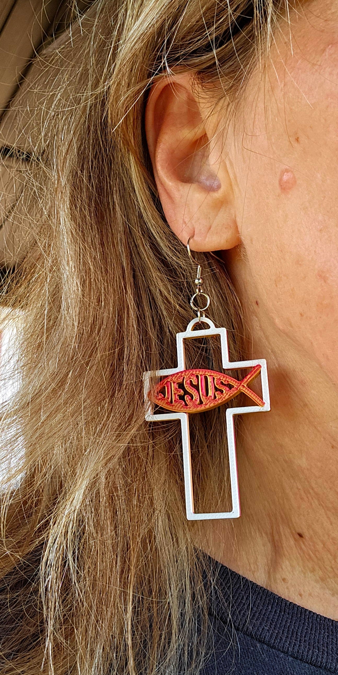 3D Print Christian Cross Faith Earrings Made in America Earrings