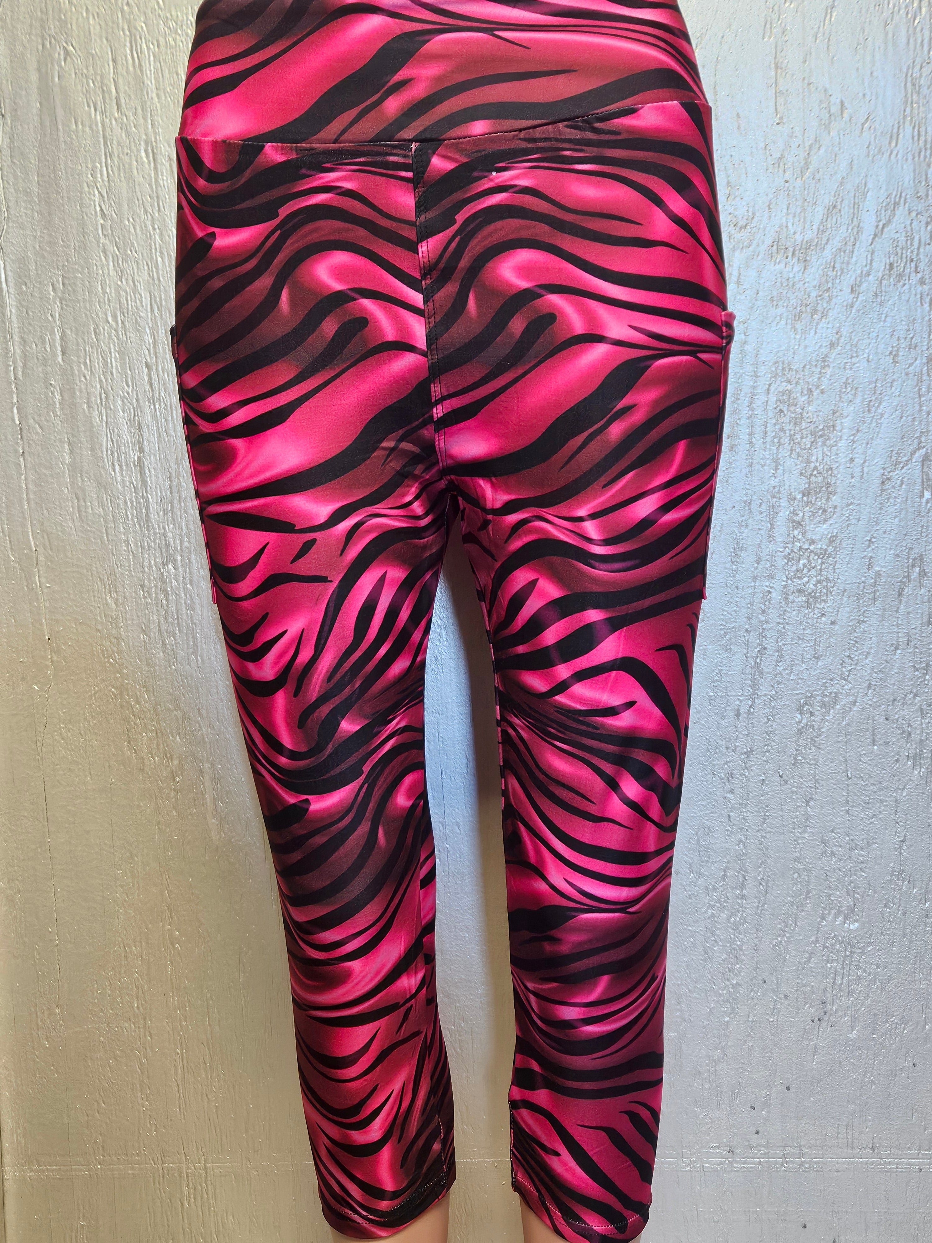 Satin Pink Zebra capris and skorts with pockets