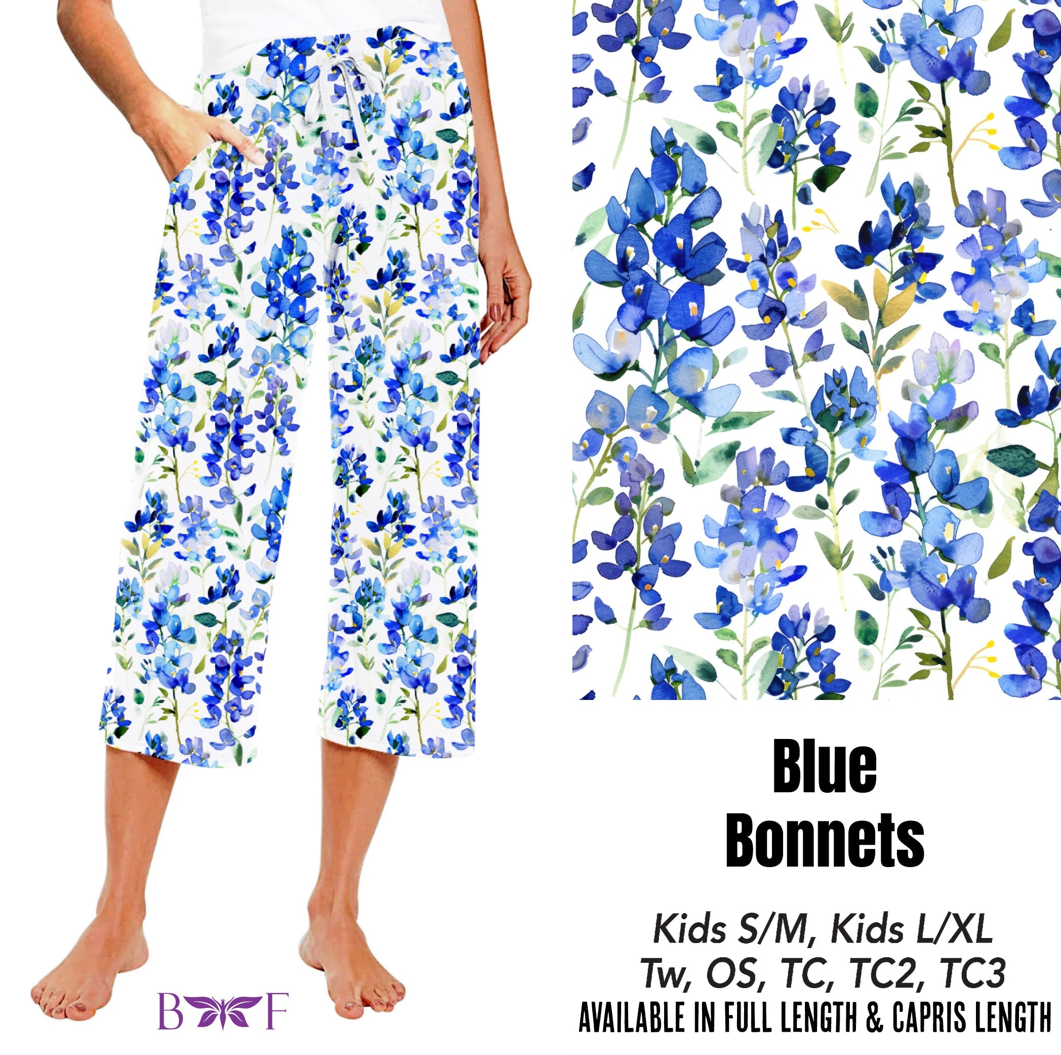 Blue Bonnets leggings and skorts with pockets
