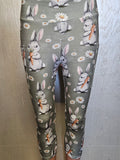 Rabbits On Teal capris with pockets