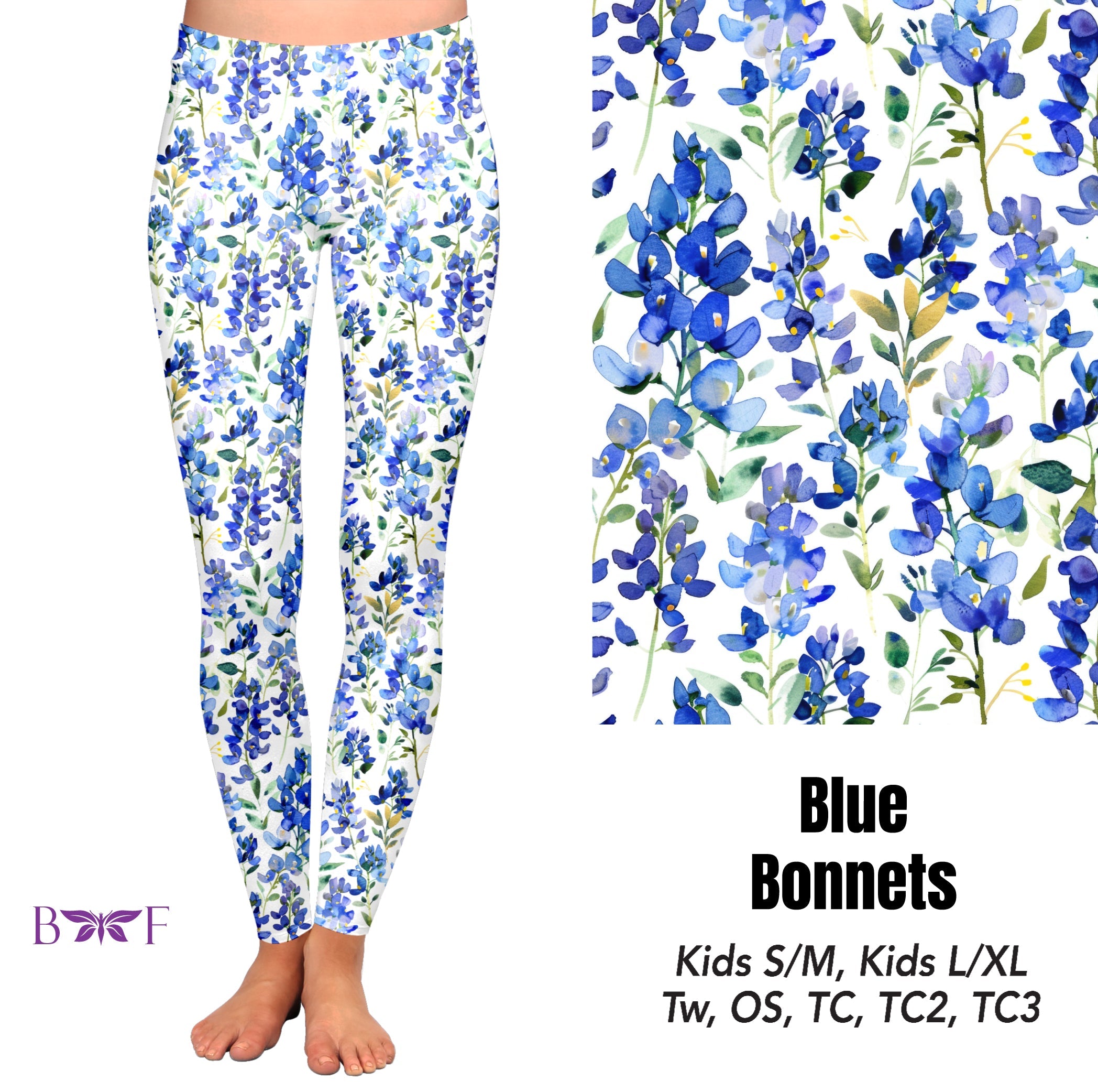 Blue Bonnets leggings and skorts with pockets