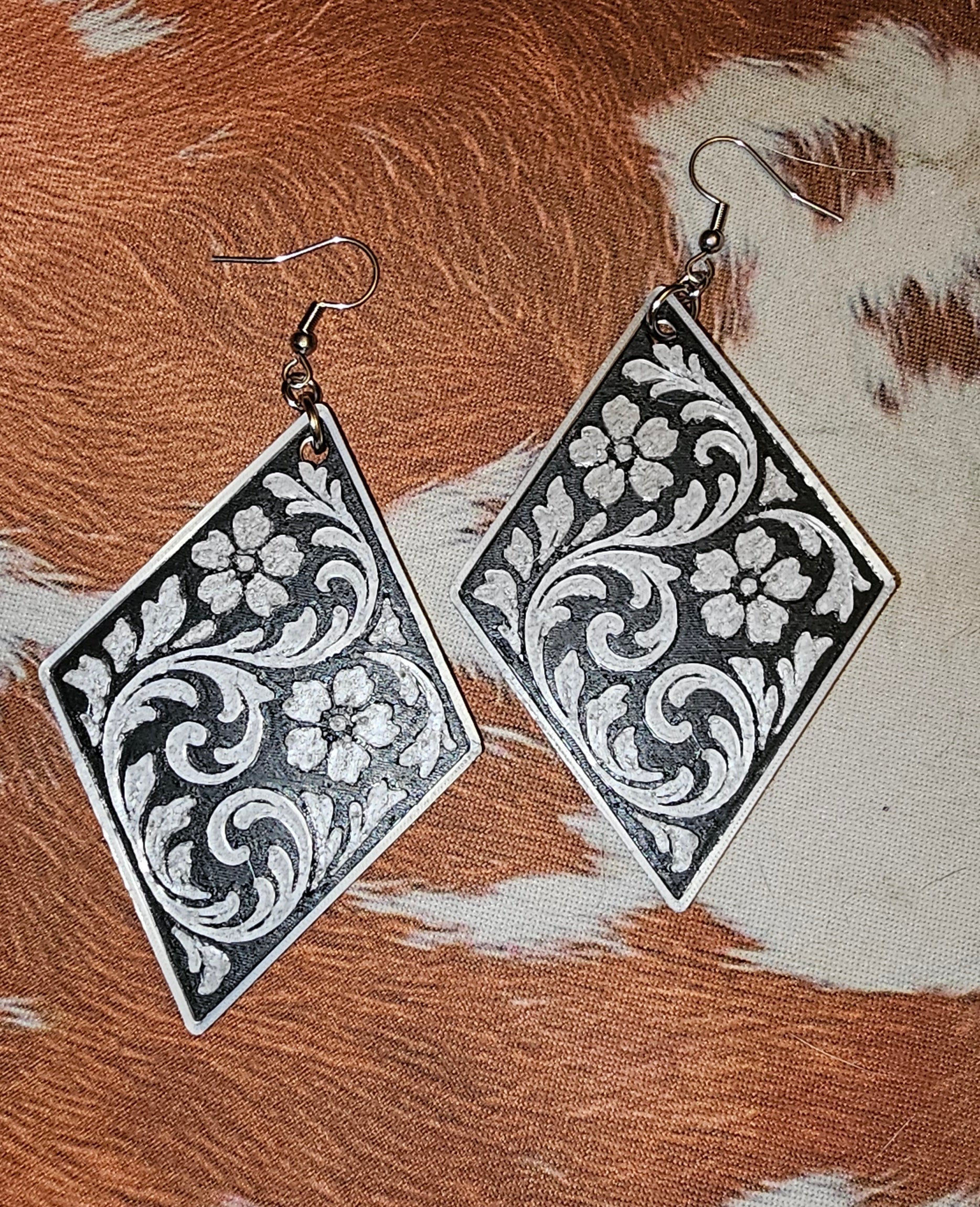 3D PRINTED WESTERN TOOLED FLORAL EARRINGS - MADE IN THE USA! Earrings