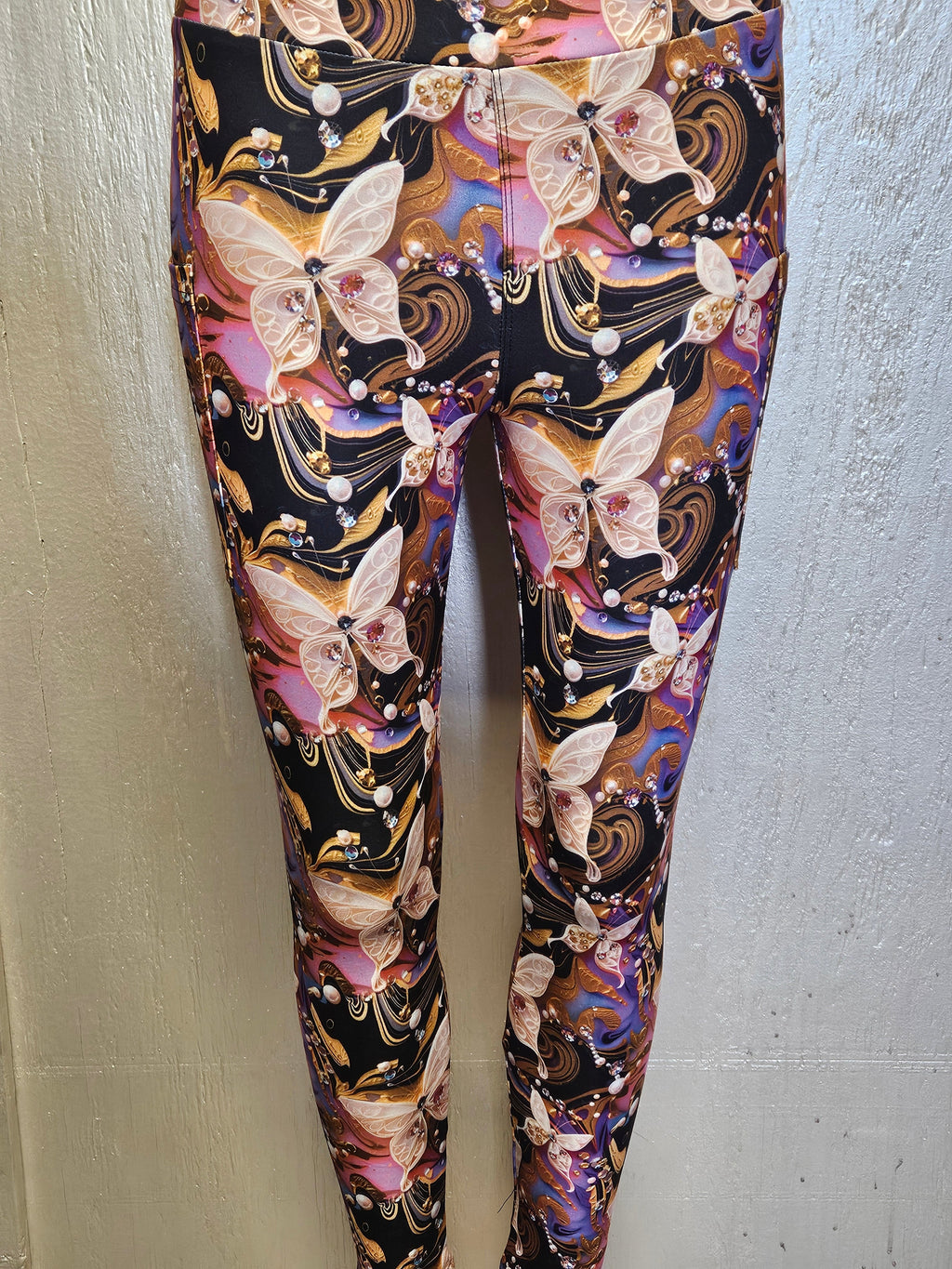 Butterfly Purple and Gold leggings and capris with pockets