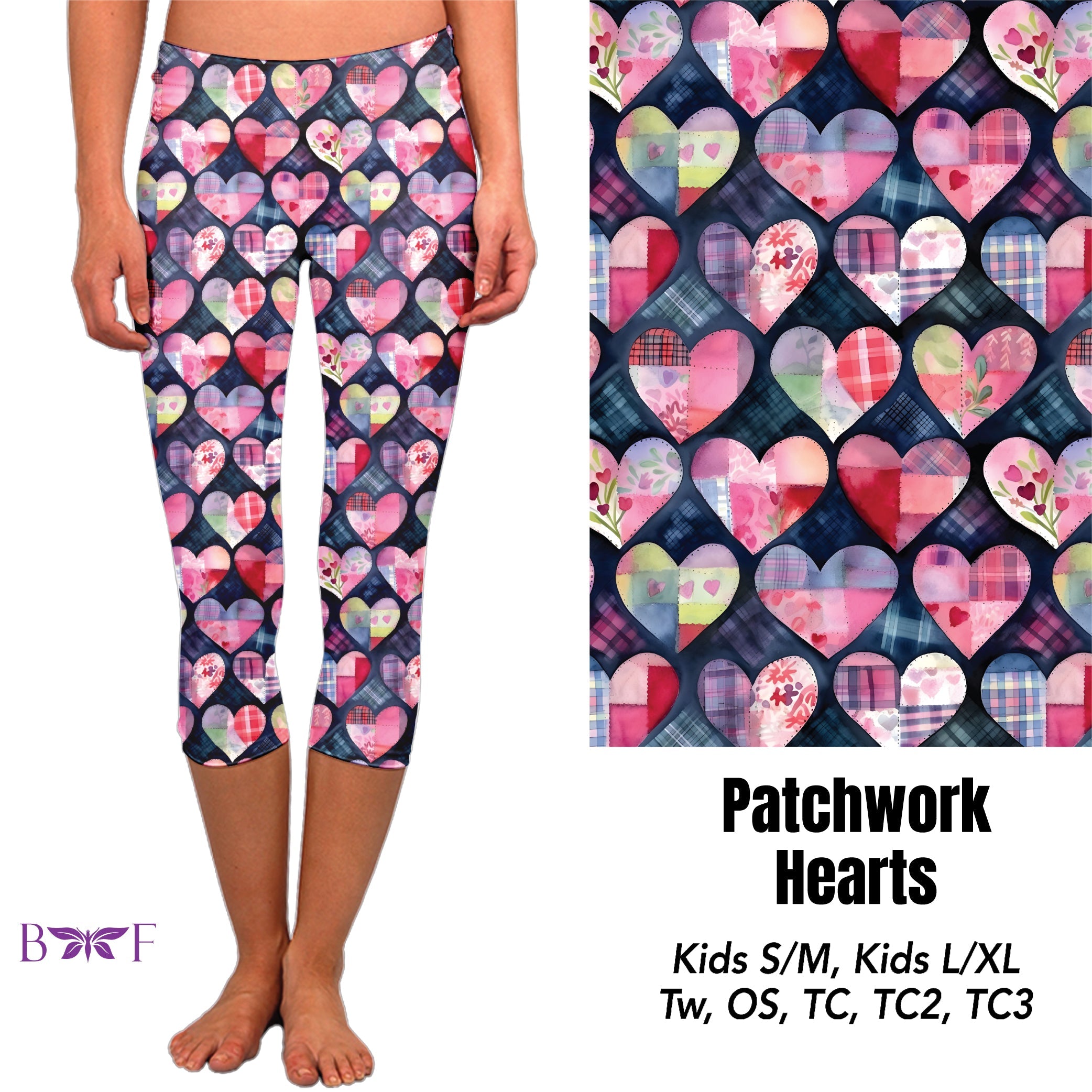 Patchwork Hearts leggings and capris with pockets