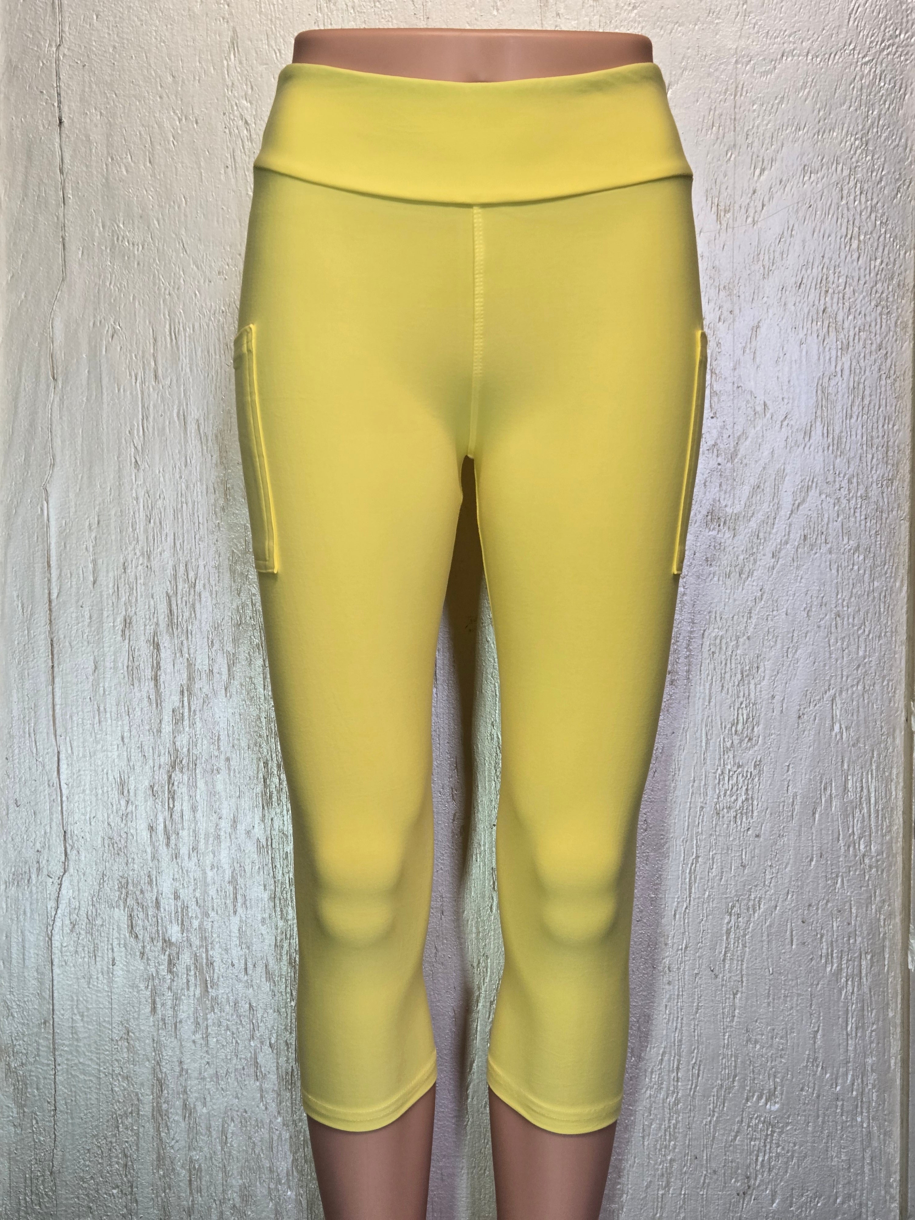 Solid Yellow capris with pockets