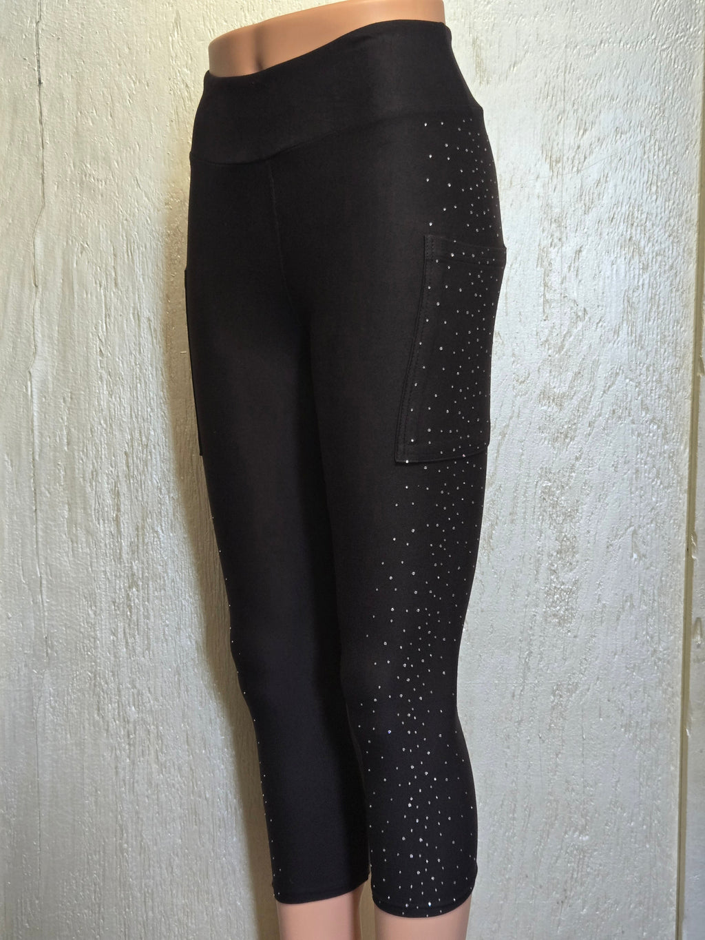 Gemstone black side capris and leggings with pockets REAL GEMSTONES