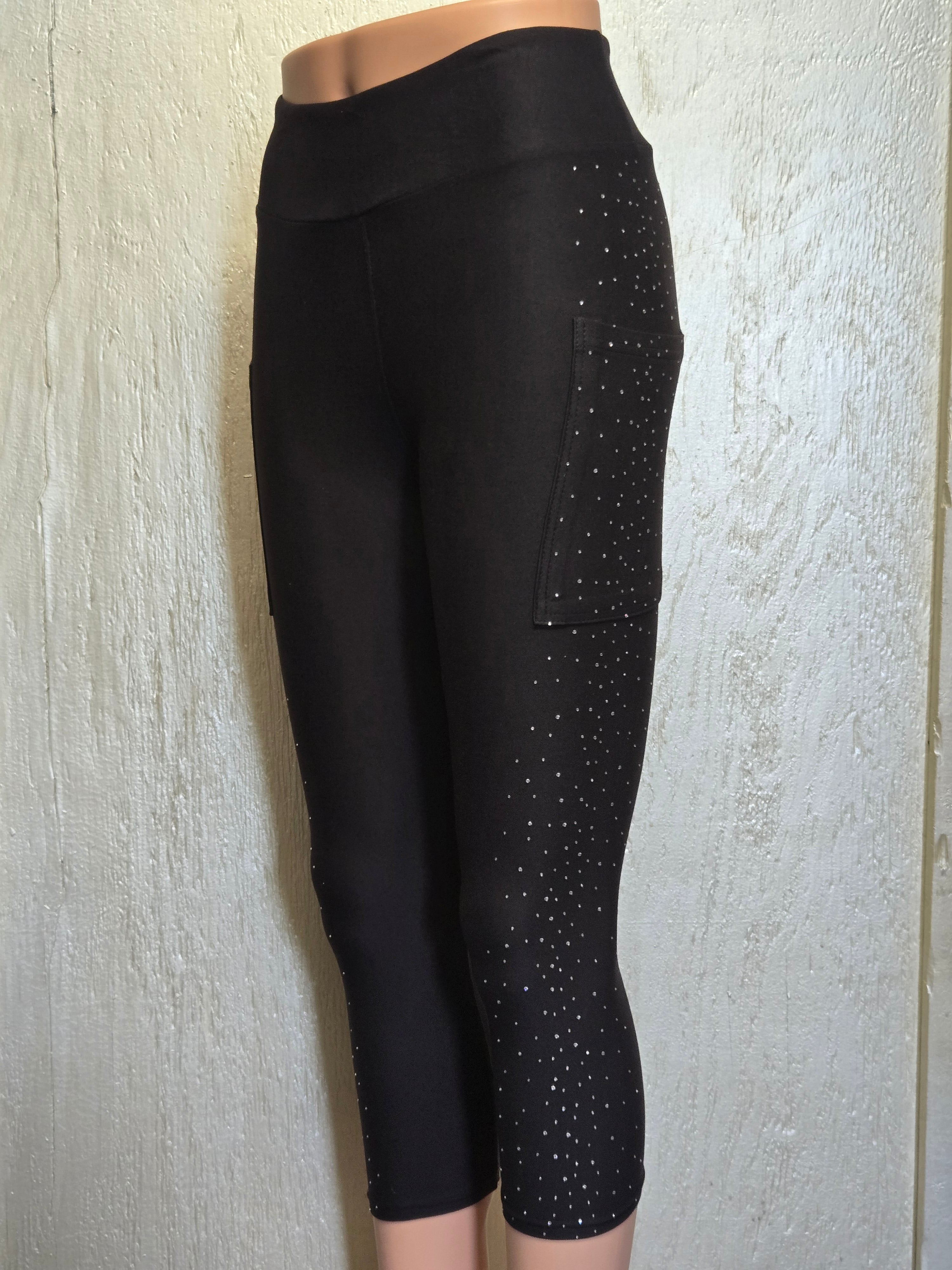 Gemstone black side capris and leggings with pockets REAL GEMSTONES