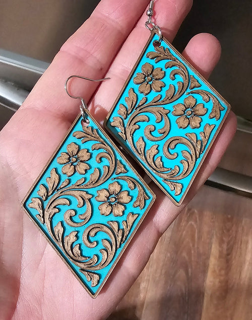 3D PRINTED WESTERN TOOLED FLORAL EARRINGS - MADE IN THE USA! Earrings