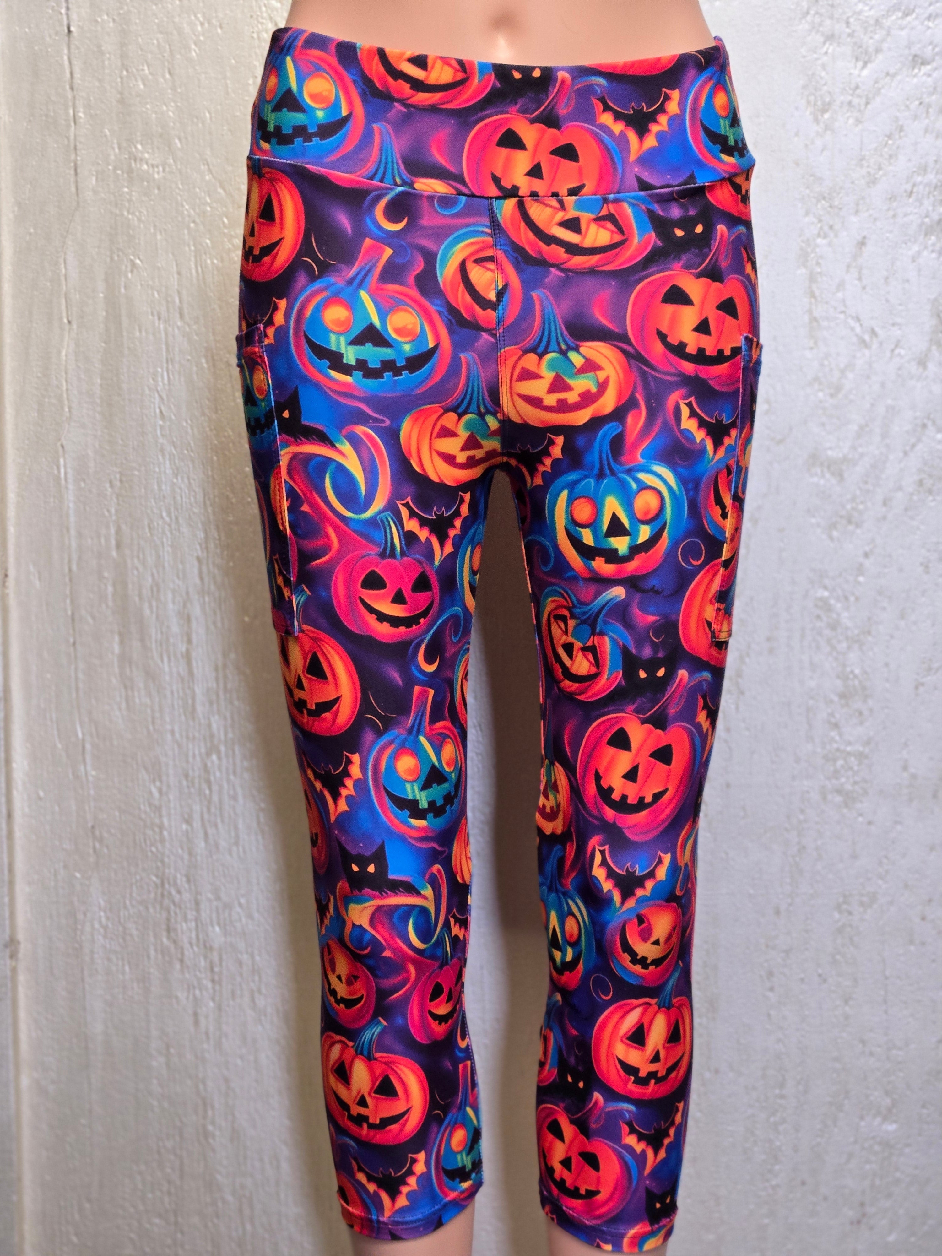 Neon Halloween capris and biker shorts with pockets