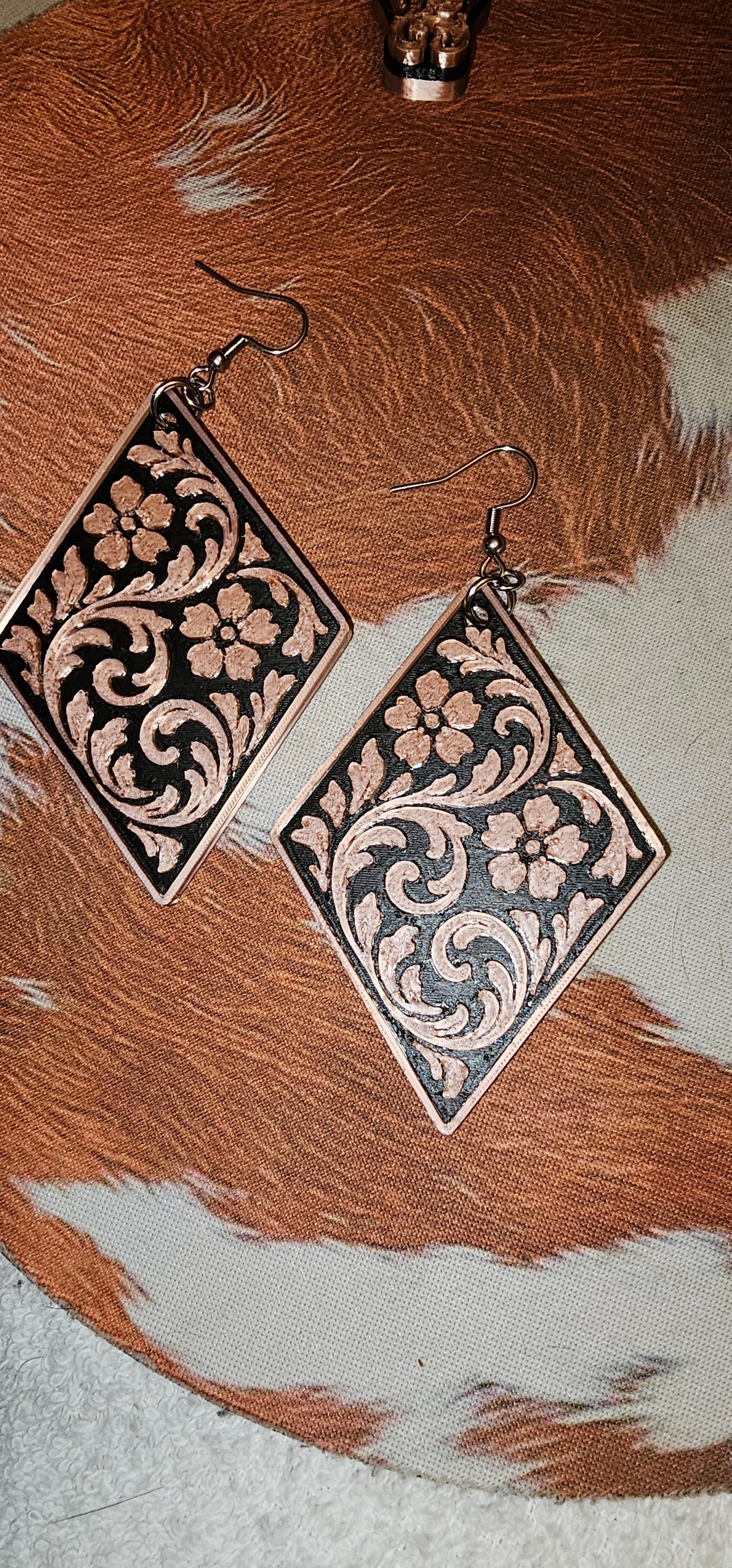 3D PRINTED WESTERN TOOLED FLORAL EARRINGS - MADE IN THE USA! Earrings