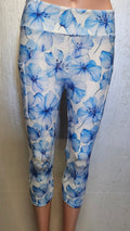 Blue Florals on White capris with pockets