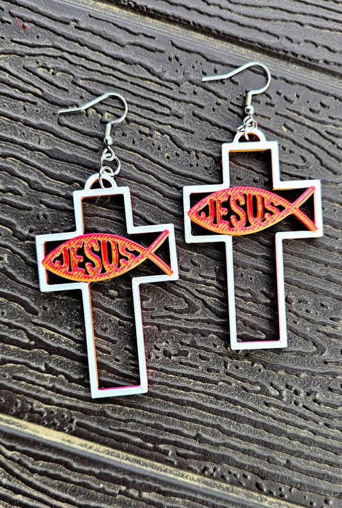 3D PRINT CHRISTIAN CROSS FAITH EARRINGS - MADE IN THE USA Earrings