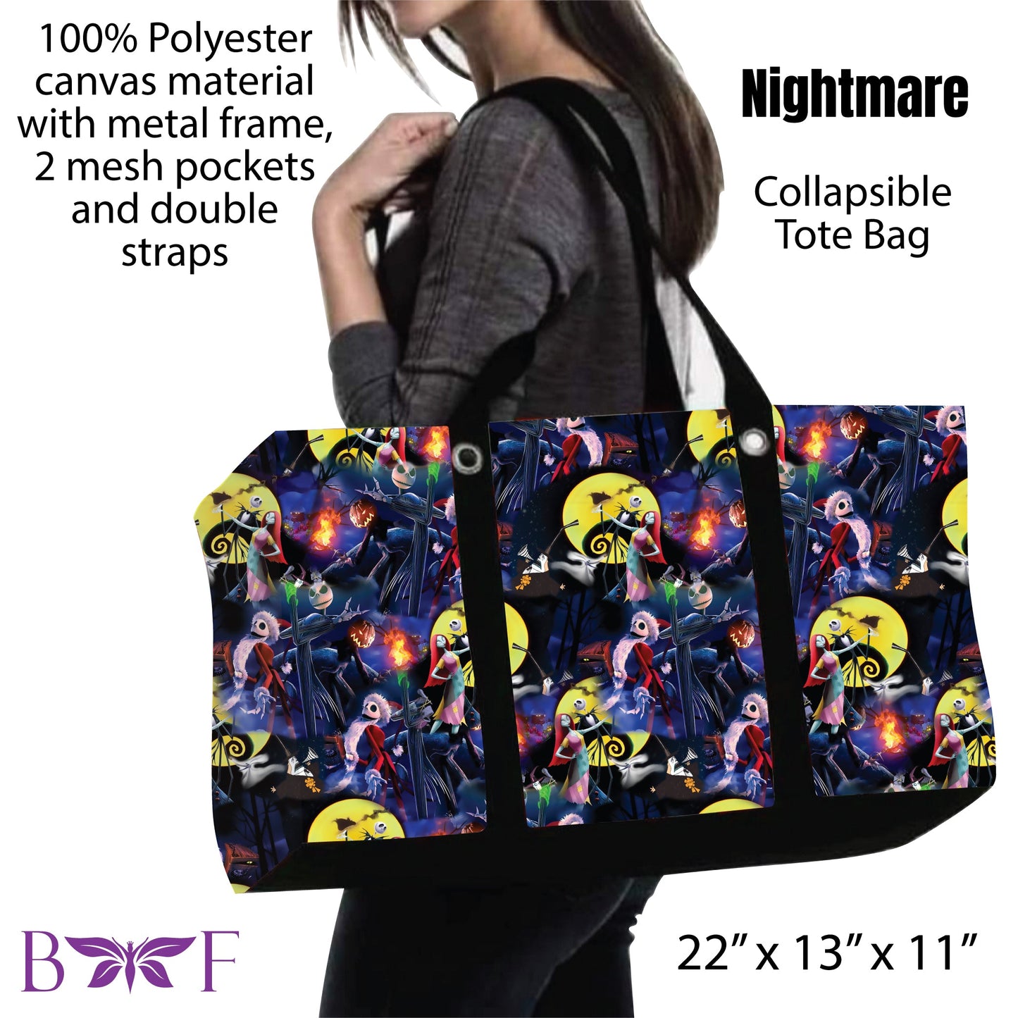 Nightmare tote and 2 inside mesh pockets