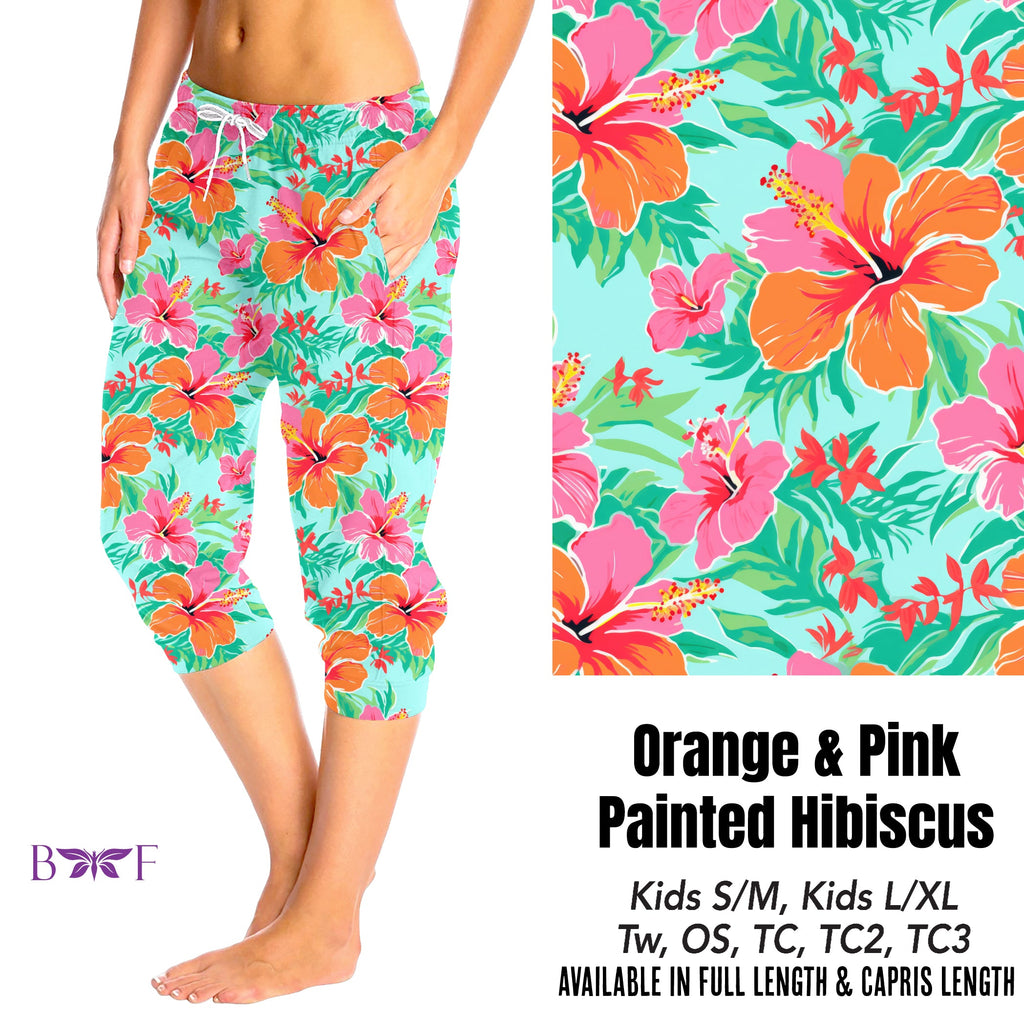 Orange and Pink Painted Hibiscus capris and biker shorts