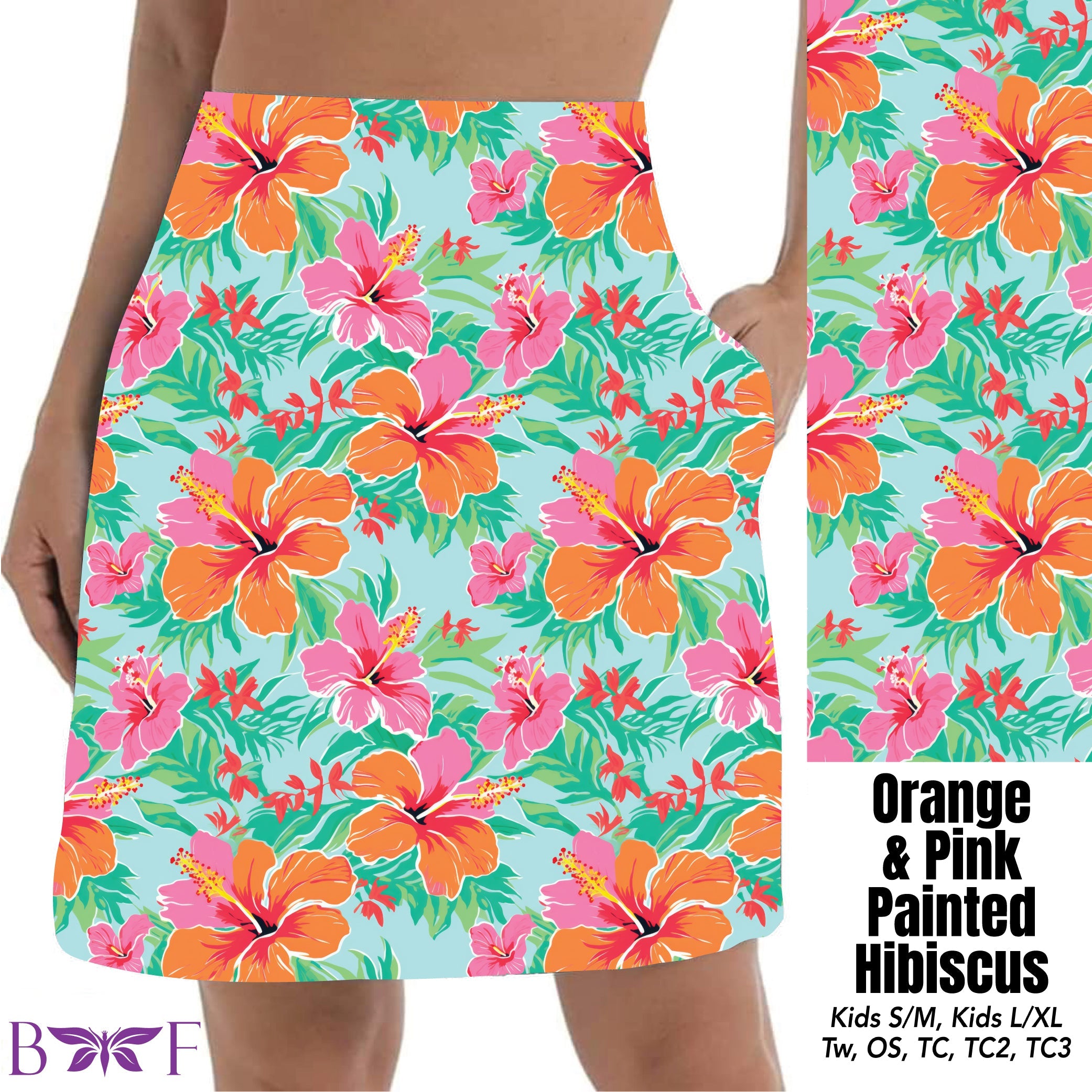 Orange and Pink Painted Hibiscus capris and biker shorts
