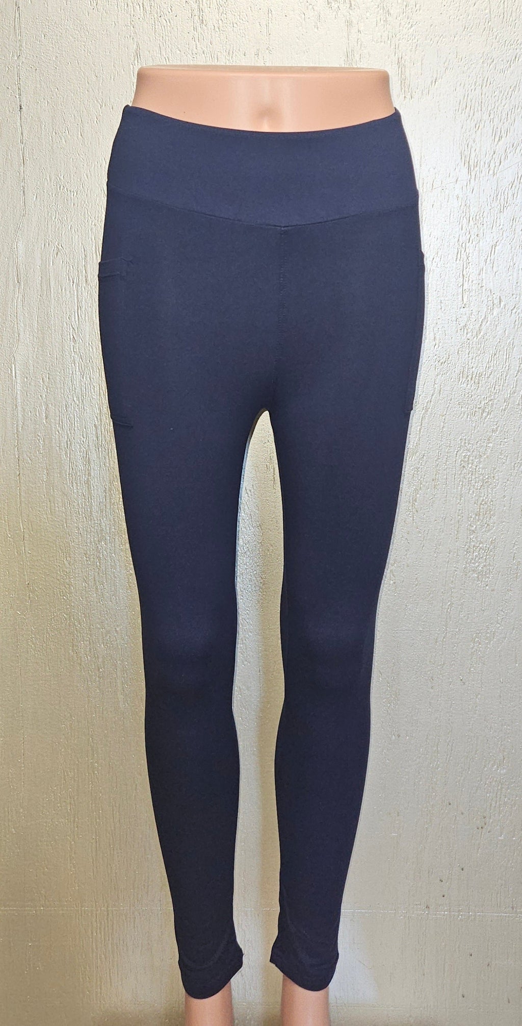 Navy leggings, capris and biker shorts with pockets
